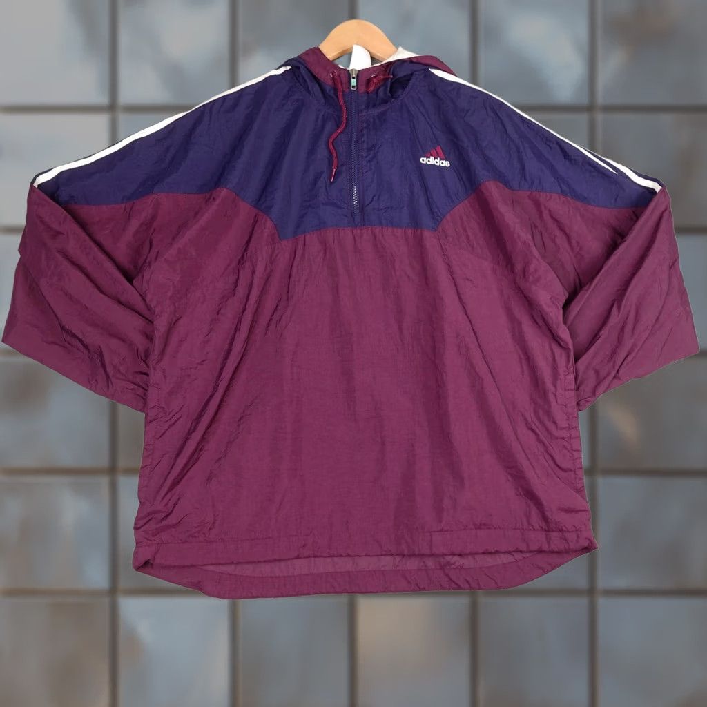 Adidas VINTAGE Adidas Windbreaker Jacket Mens Large Purple Red Pullover Half Zip Track Size US L / EU 52-54 / 3 - 1 Thumbnail