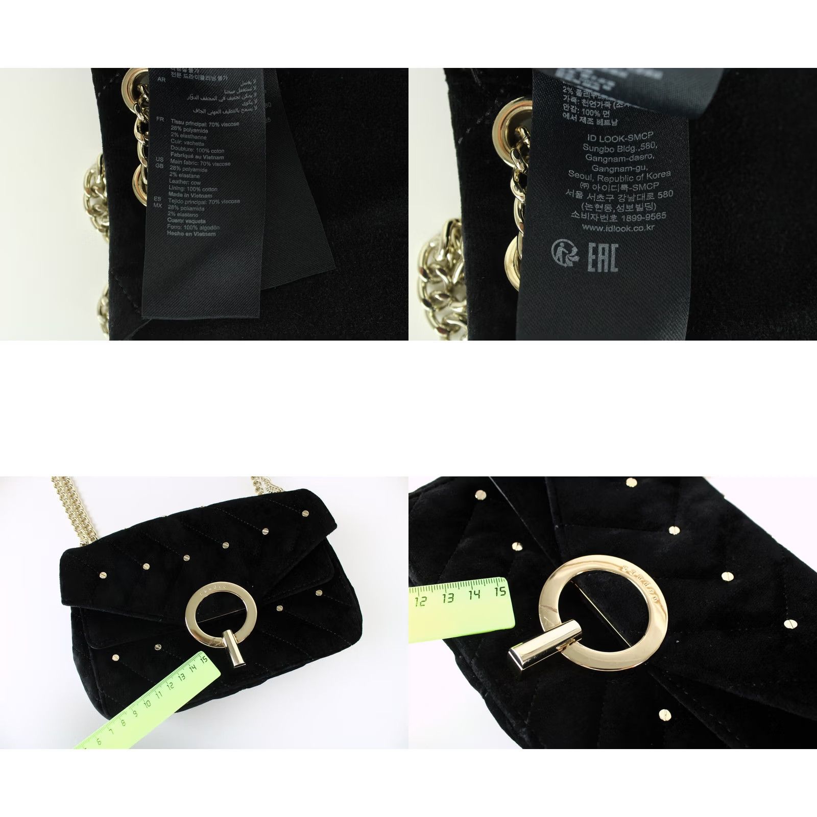 Sandro Sandro Yza Bag Womens ONE SIZE Velvet Studded Quilted Gold Buckle Chain Strap Size ONE SIZE - 8 Thumbnail