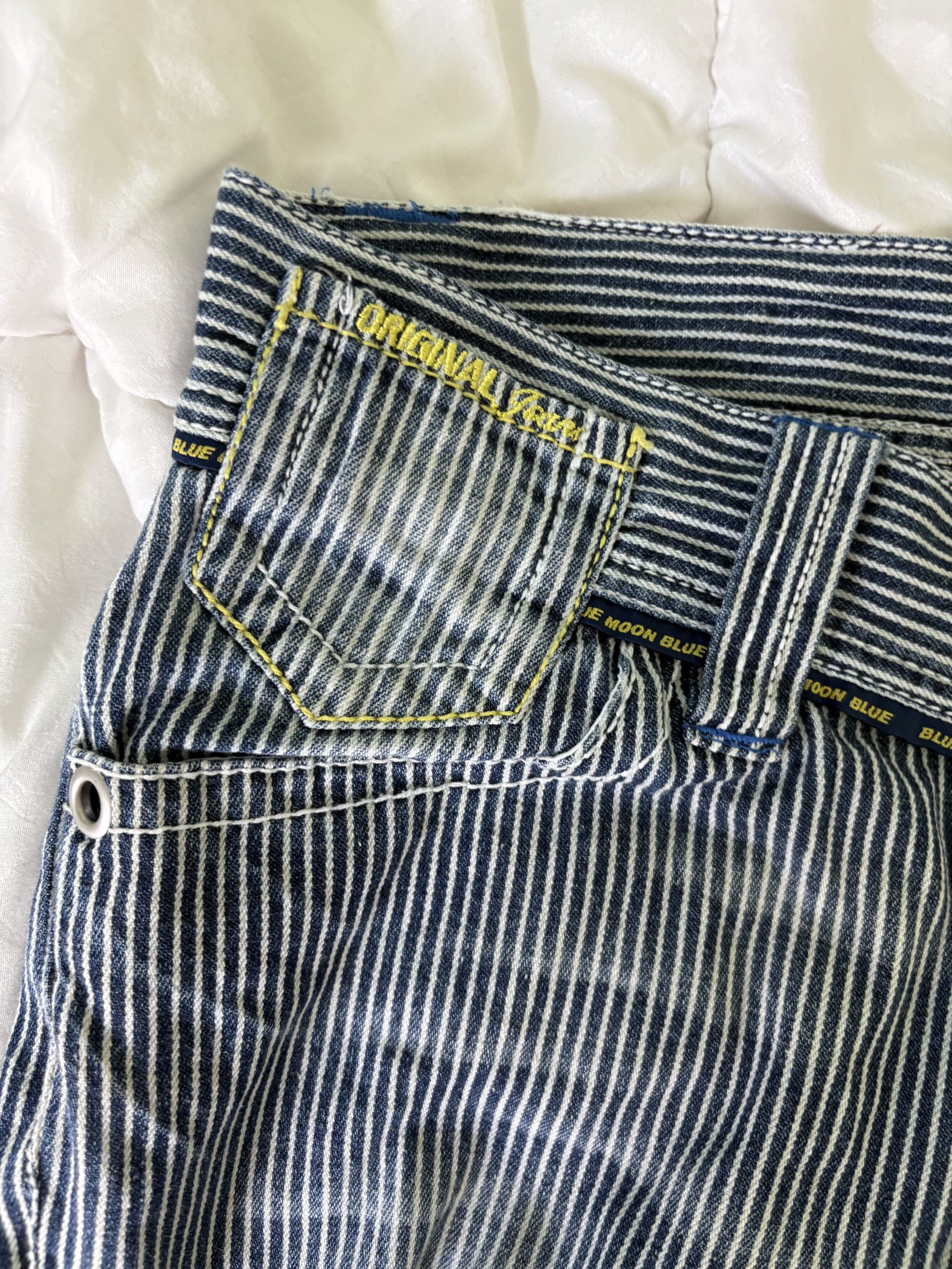 Japanese Brand Blue Moon surf jeans, Blue hickory stripe distressed denim Size US 28 / EU 44 - 7 Thumbnail