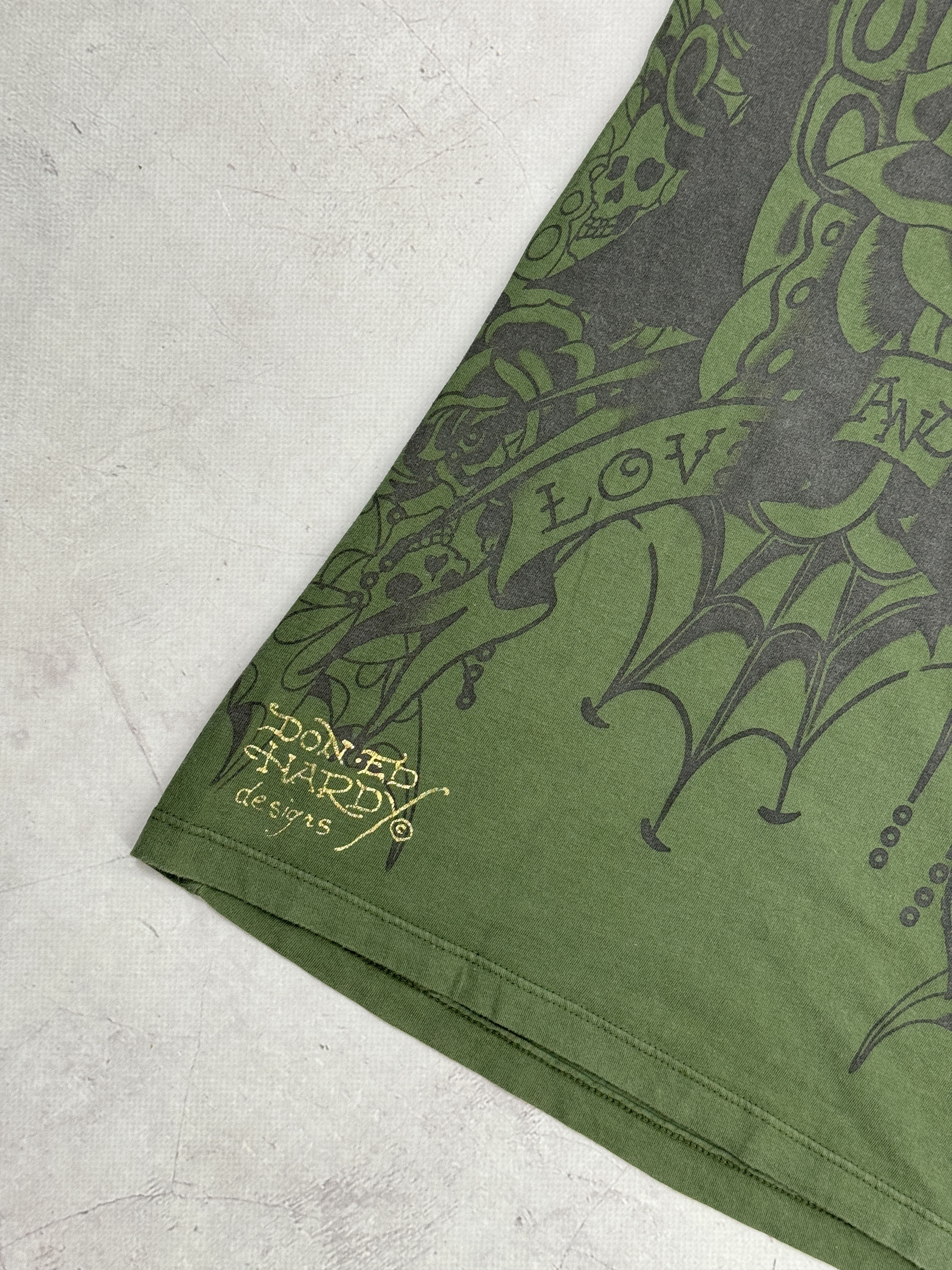 slim fit dress slacks Y2K ED HARDY Green Graphic Mini Dress (M) – Holy Thrift main image 0