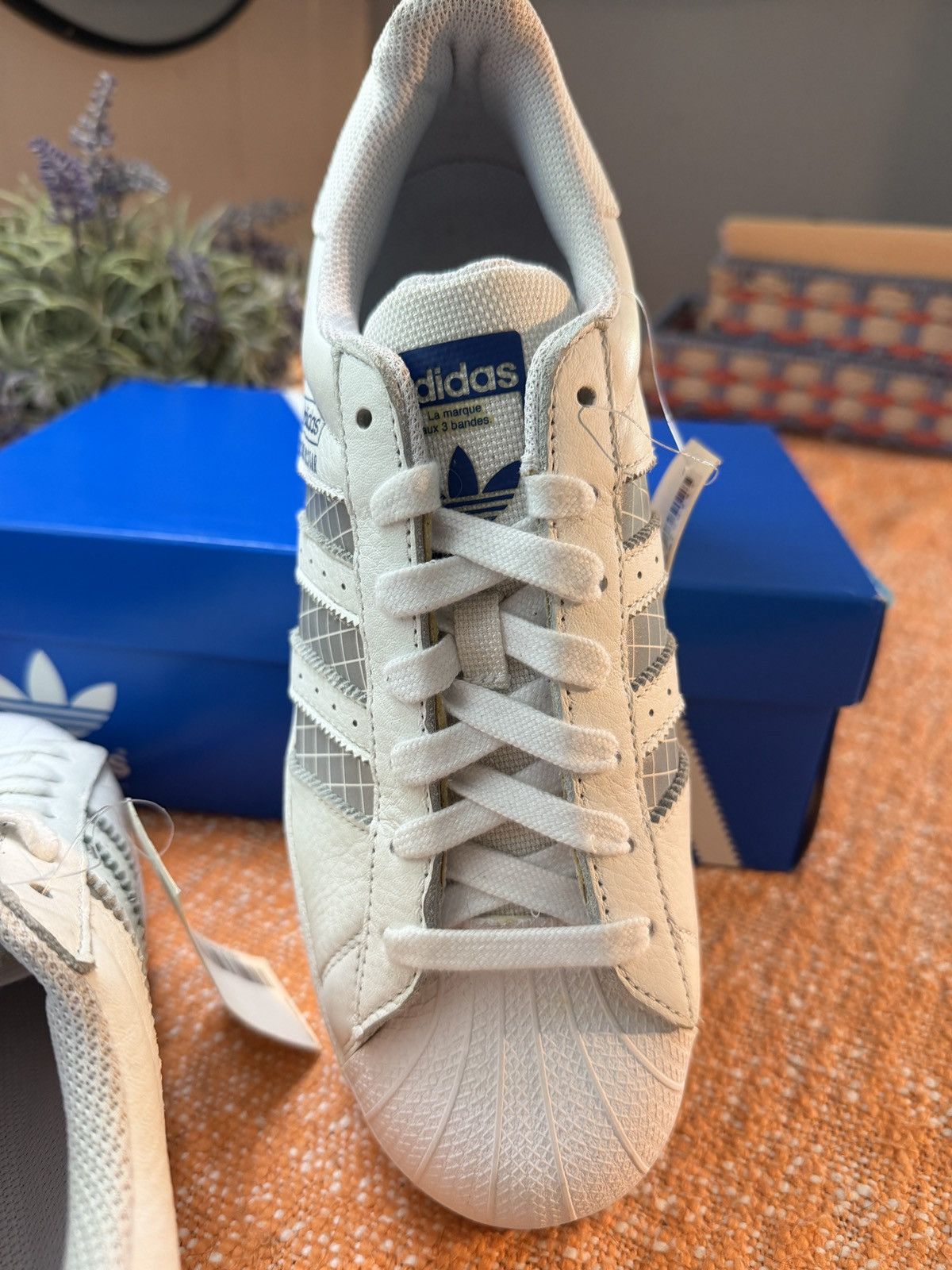 Adidas White On Blue Adidas Superstar Sample size 9 new Size US 9 / EU 42 - 11 Thumbnail