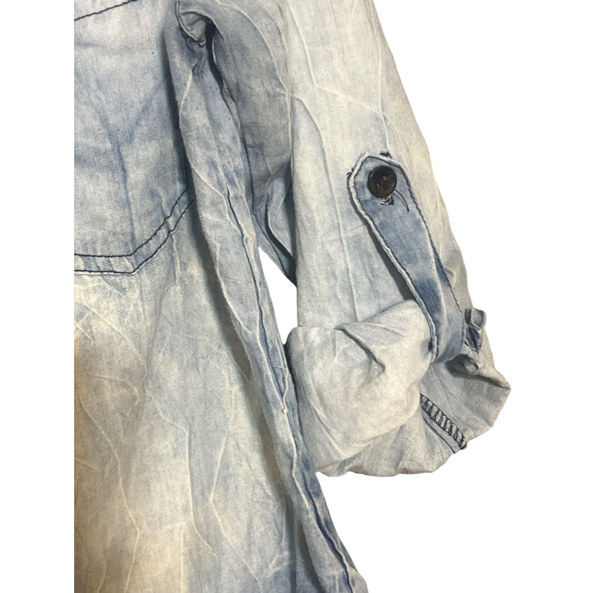 Other DAZL Chambray Shirt Black Mesh Long Tab Sleeves Longer Back Size L / US 10 / IT 46 - 3 Thumbnail