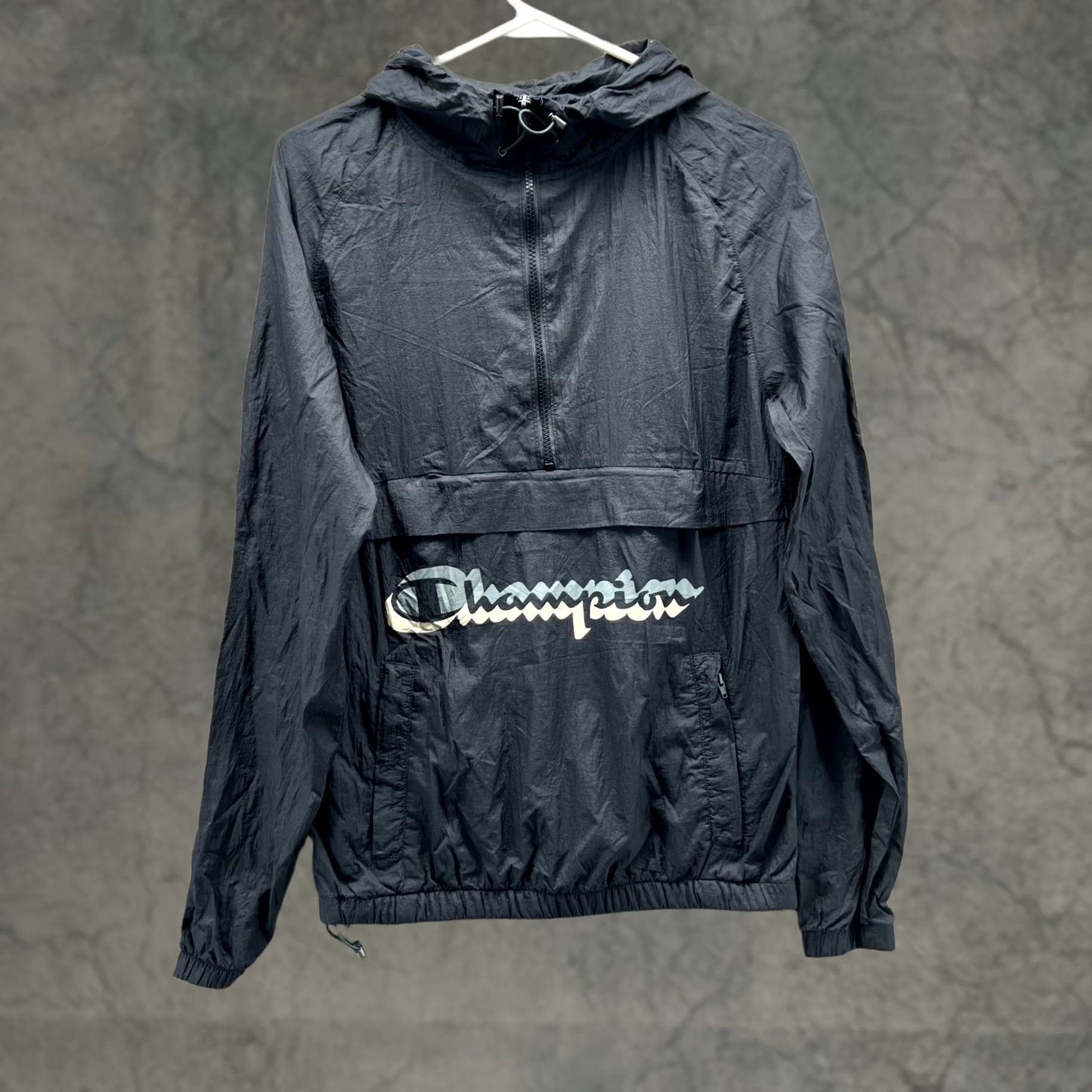 Champion VINTAGE Champion Jacket Mens Small Black Hooded Anorak Zip Pullover, Nylon, Regular Fit, Solid, 34 Chest, Fall/Spring, Travel, Casual, Business, 90s? Size US S / EU 44-46 / 1 - 1 Thumbnail