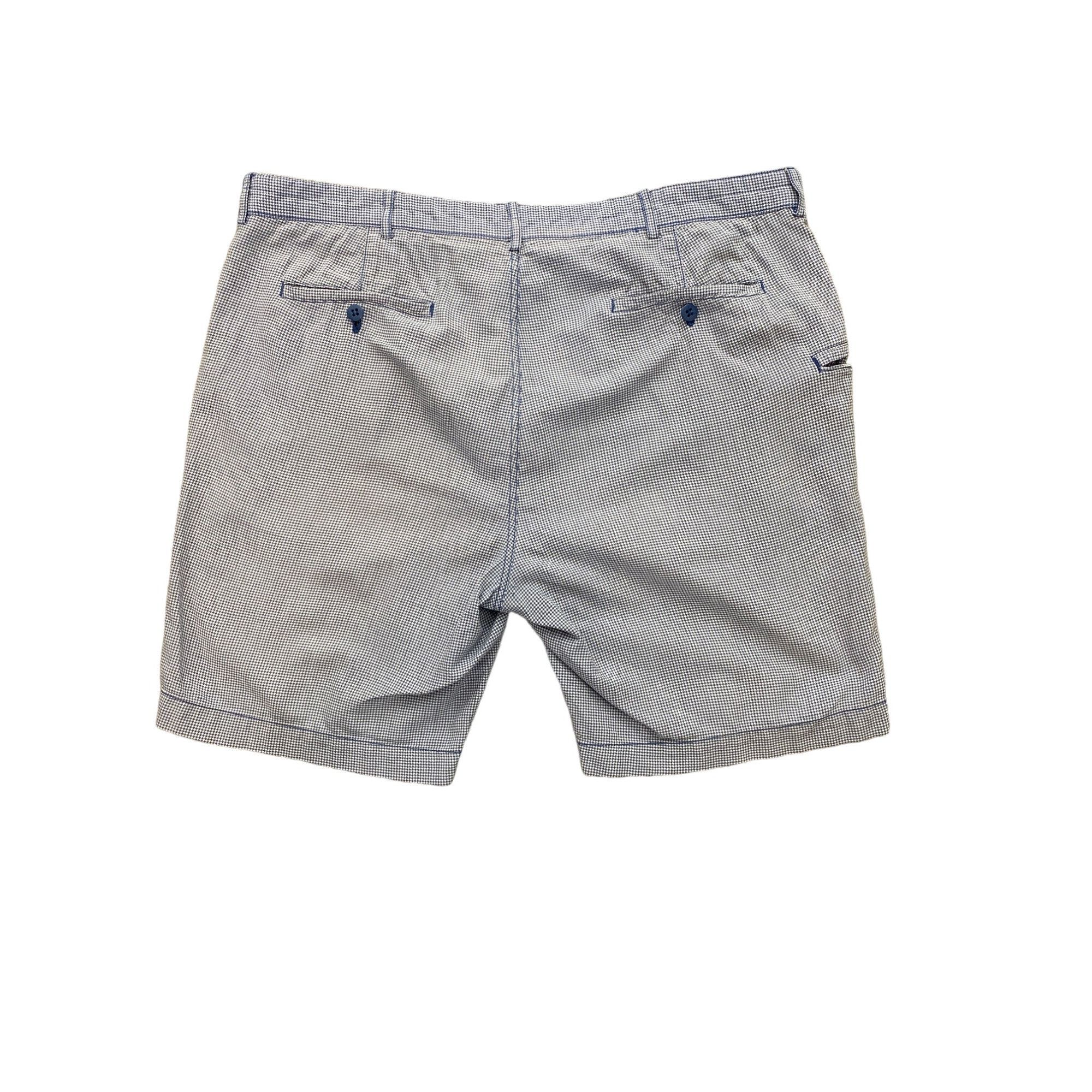 Cremieux CREMIEUX MEN'S BLUE/WHITE MINI HOUNDSTOOTH COTTON MEDIA SHOR Size US 40 / EU 56 - 2 Thumbnail