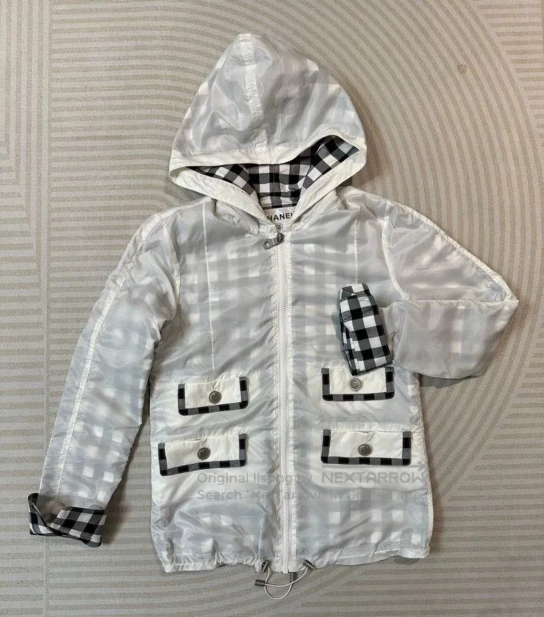 Chanel Black and White Checkered Lining Hooded Jacket .