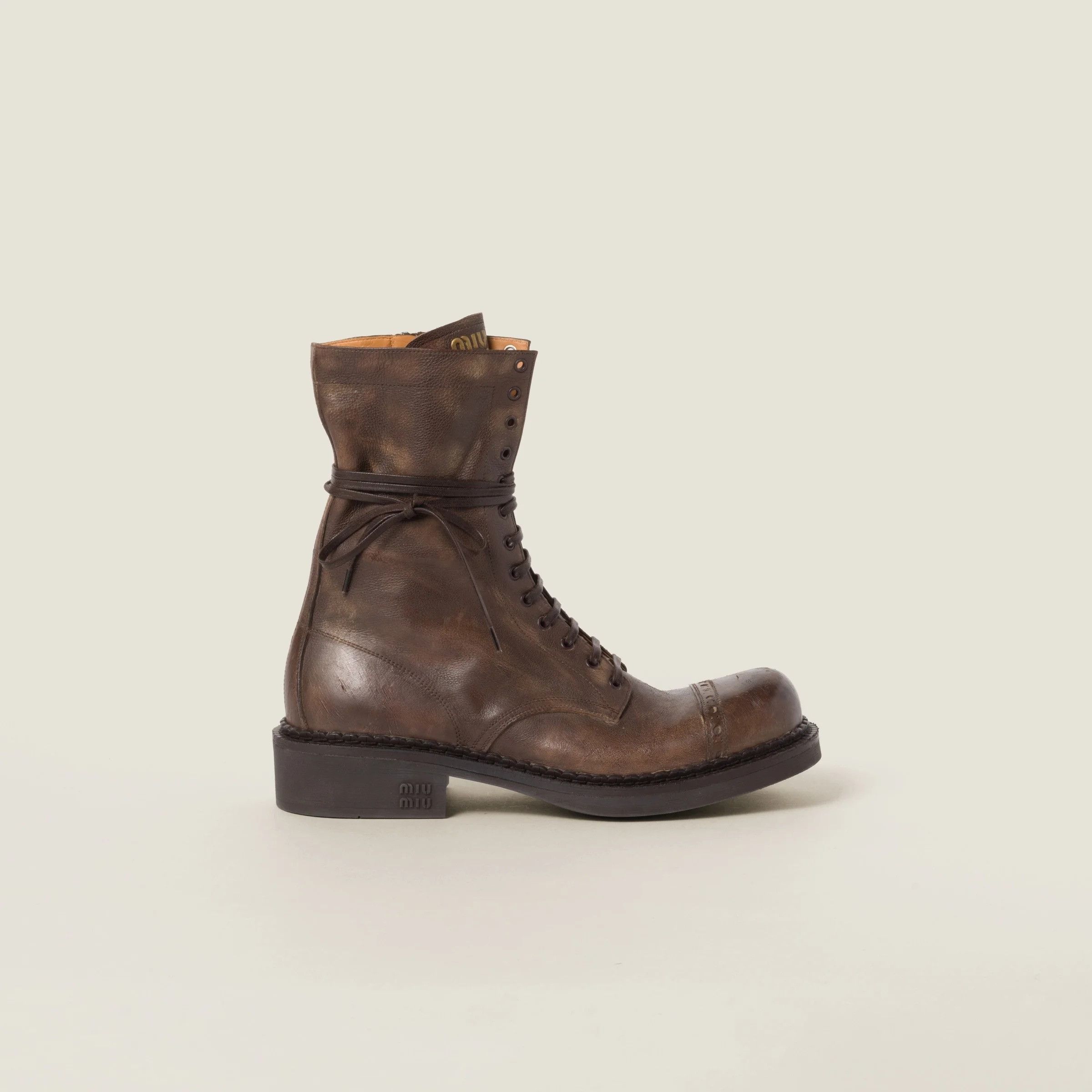 Miu Miu Leather Lace Up Ankle Boots IT 37 Women - USA Duties Paid