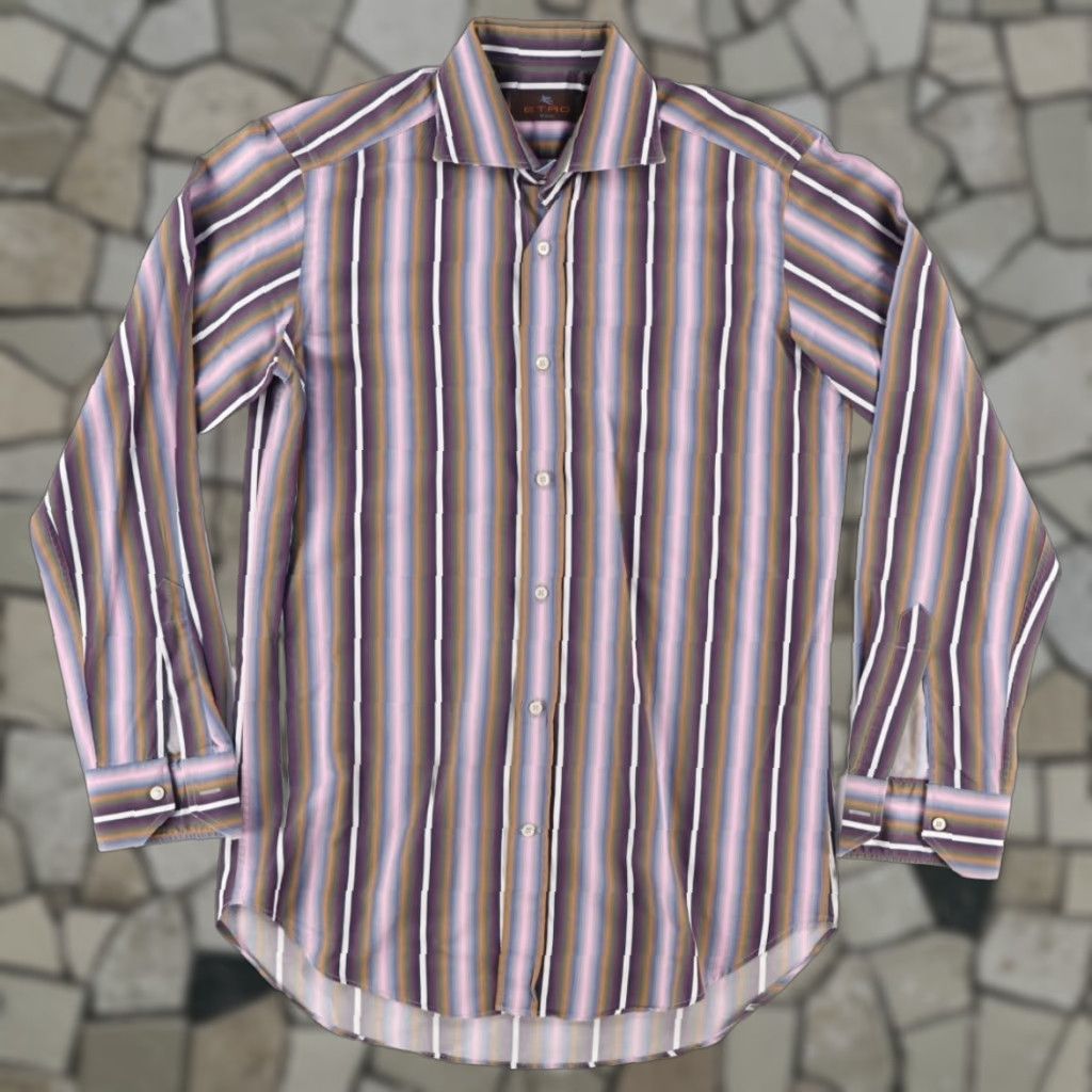 Etro Etro Shirt Dress Cotton Striped Long Sleeve Button Up Mens 38 Multi-Colored 90s Etro Shirt Mens 38 Color: Multi-Colored Size 38R - 1 Thumbnail