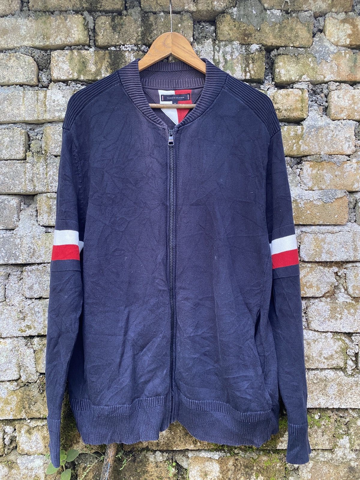 Tommy Hilfiger ✨Stripe✨ Sleeve Baseball Zip Knit Jacket Size US XL / EU 56 / 4 - 1 Thumbnail