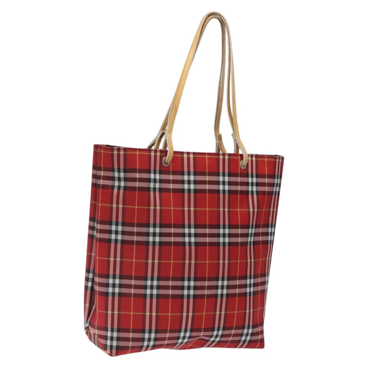Burberry Nova Check Tote Bag Nylon Red Auth Ba1829, Women's