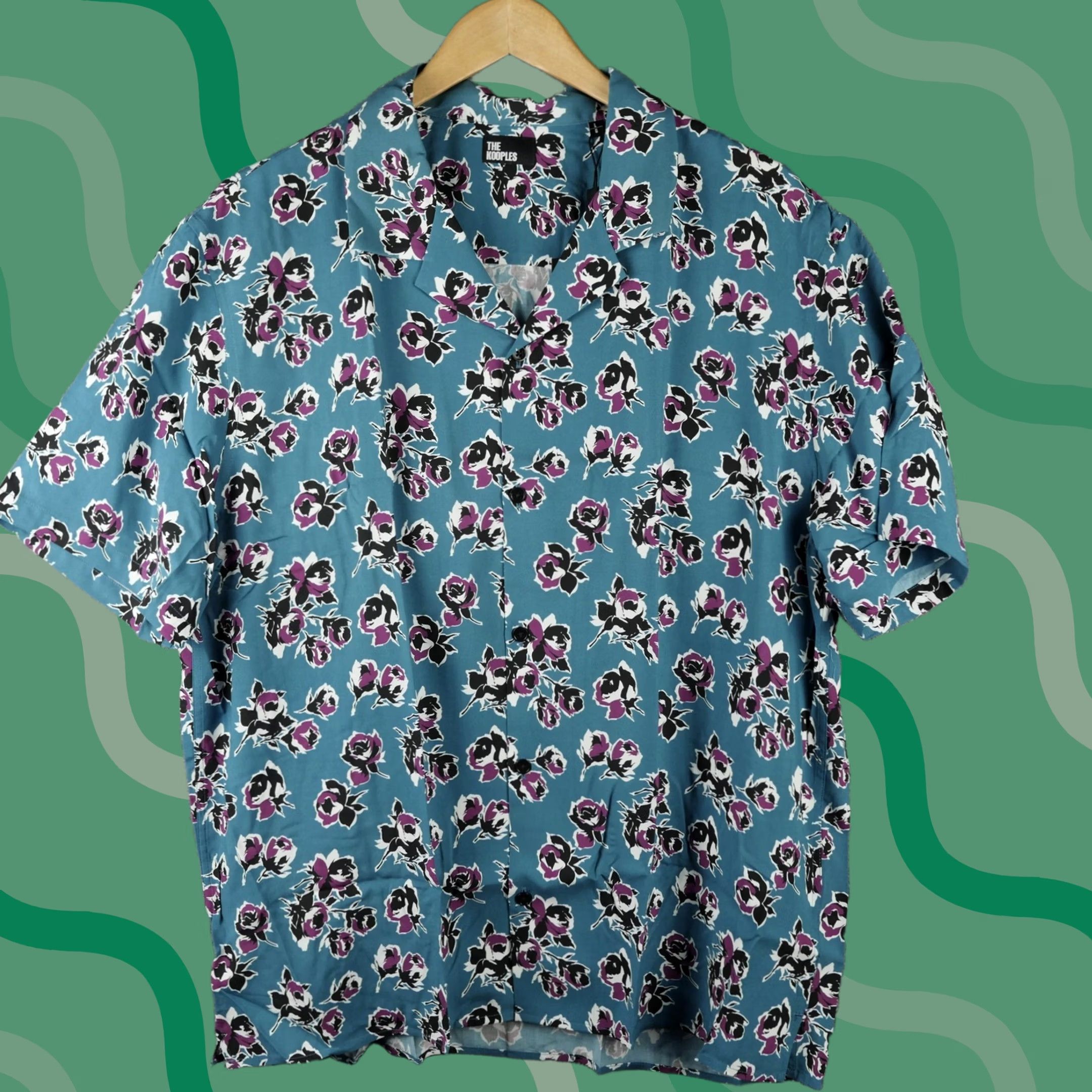 The Kooples The Kooples Shirt Mens L Blue Rock Roses Floral Print Button Up Short Sleeve Size US L / EU 52-54 / 3 - 1 Thumbnail