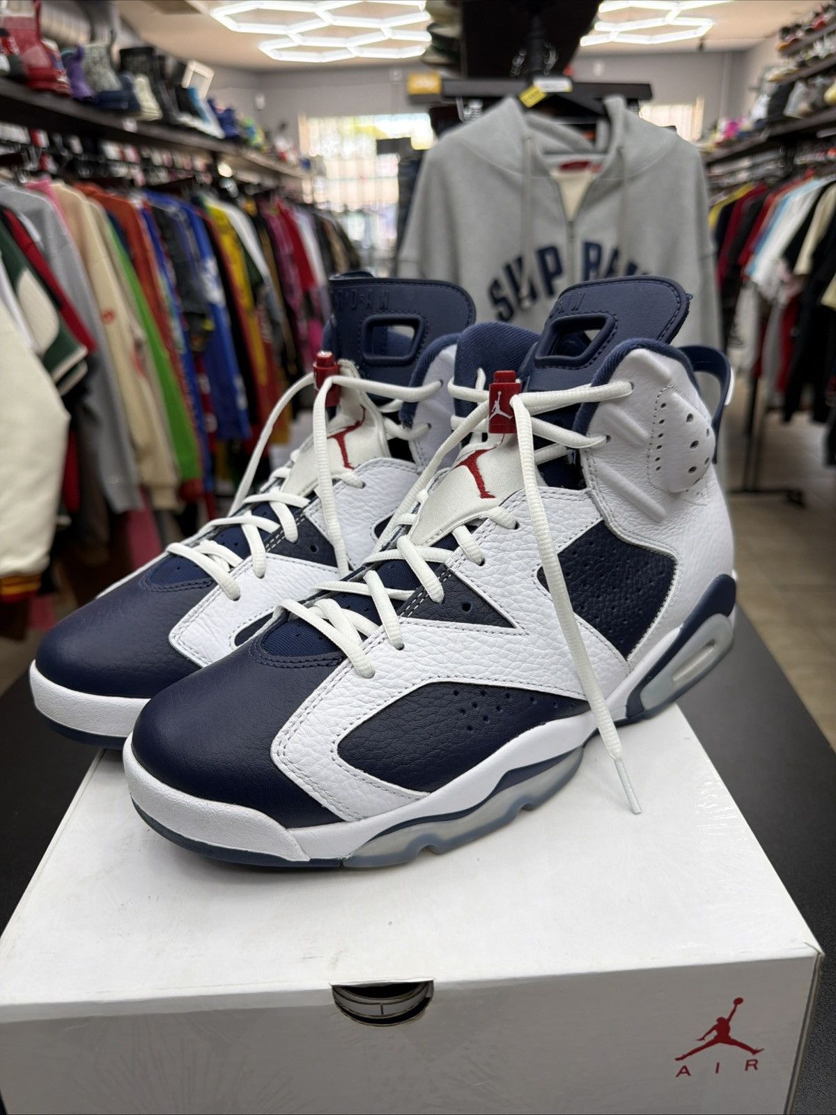 Jordan Brand Jordan Air Jordan 6 Retro Olympic 2024 White Navy High Top Size US 10.5 / EU 43-44 - 8 Thumbnail