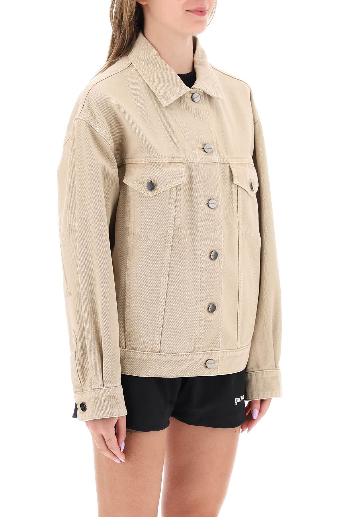 Palm Angels o1y1125 Denim Jacket in Beige Size S / US 4 / IT 40 - 2 Thumbnail