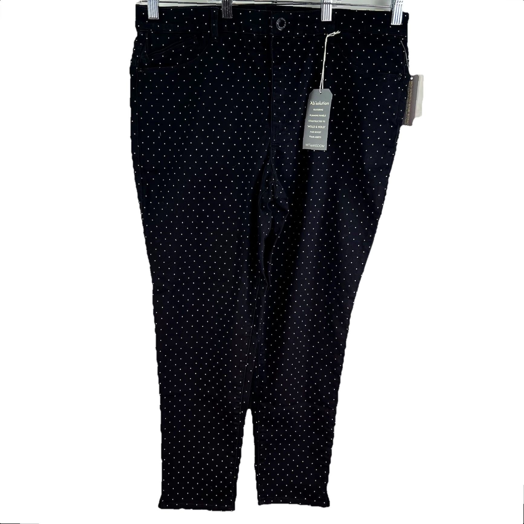 Vintage Wit & Wisdom Ab-solution Ankle Skimmer Polka Dot Pants Regular 16 Black Knit Cotton Blend Spandex Pockets High Rise Tapered Mens Womens Girls Boys Size 38" / US 16 / IT 52 - 2 Thumbnail