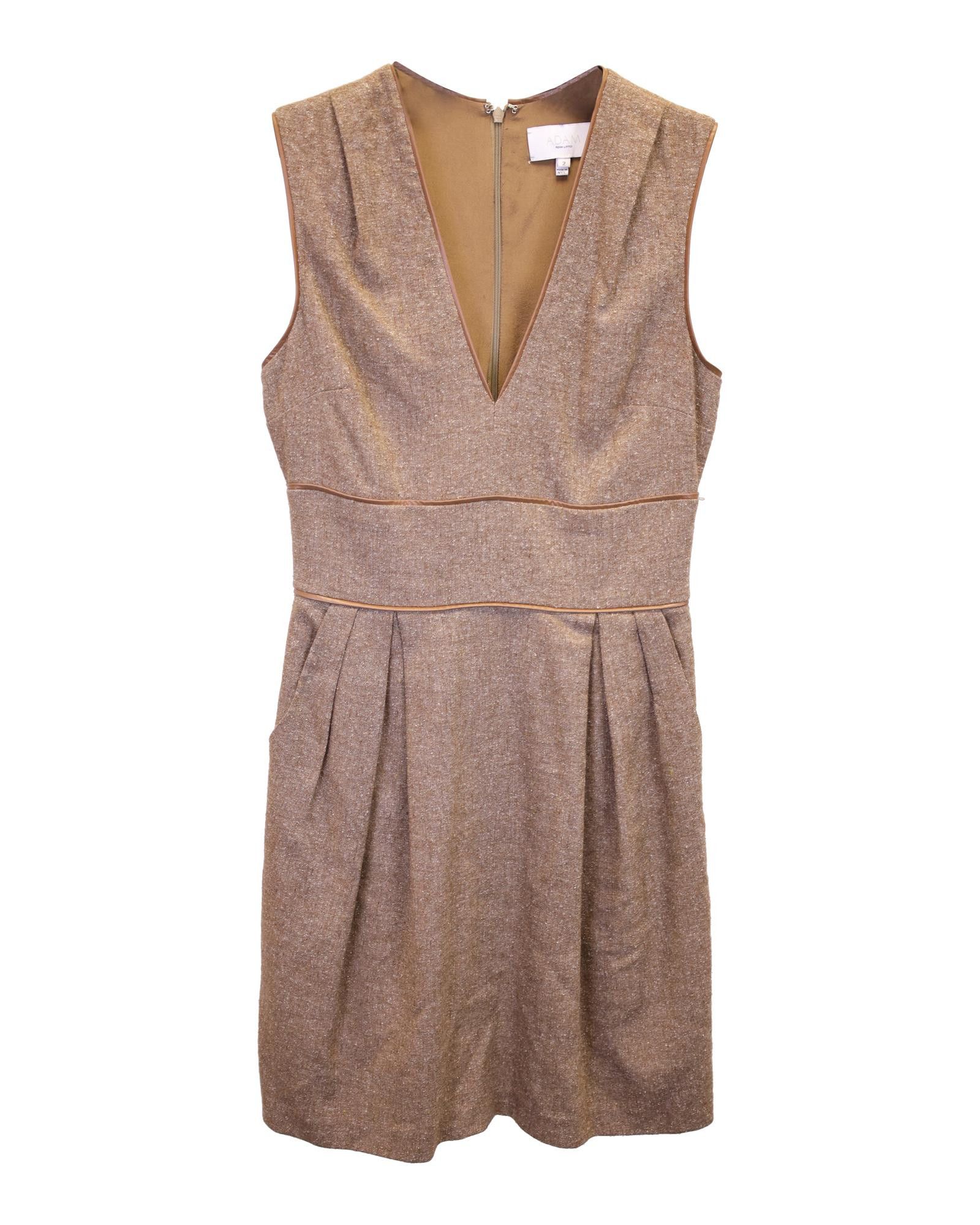 image of Adam Lippes V-Neck Sleeveless Dress In Beige Wool, Women's (Size XS)