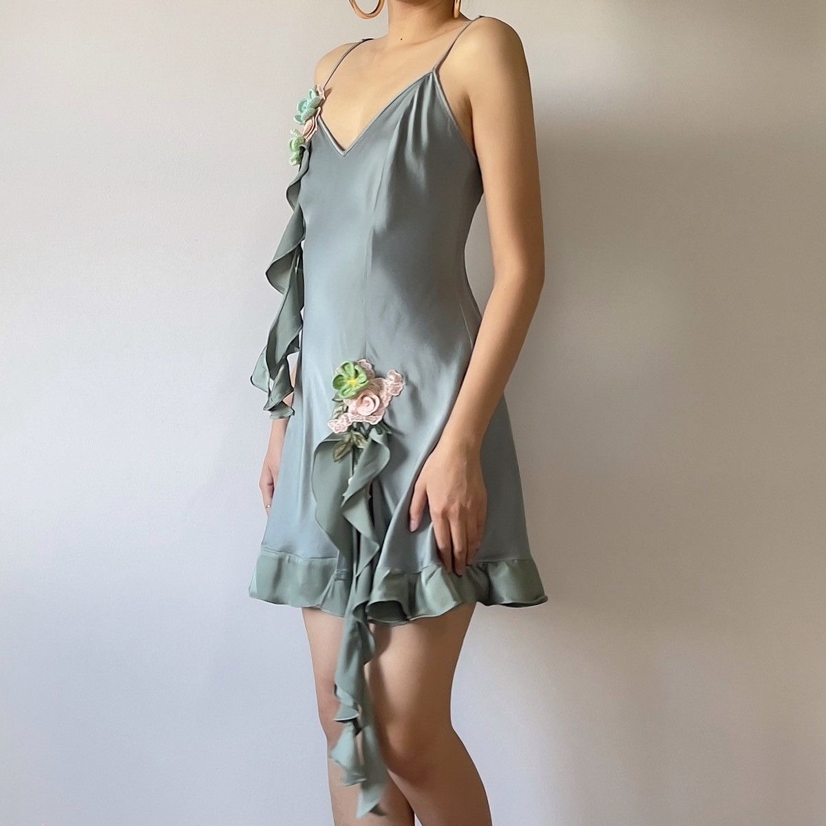 Victoria's Secret × Vintage Special! Romantic VS Dusty Green Silk Mini Dress (Medium) Size M / US 6-8 / IT 42-44 - 2 Thumbnail