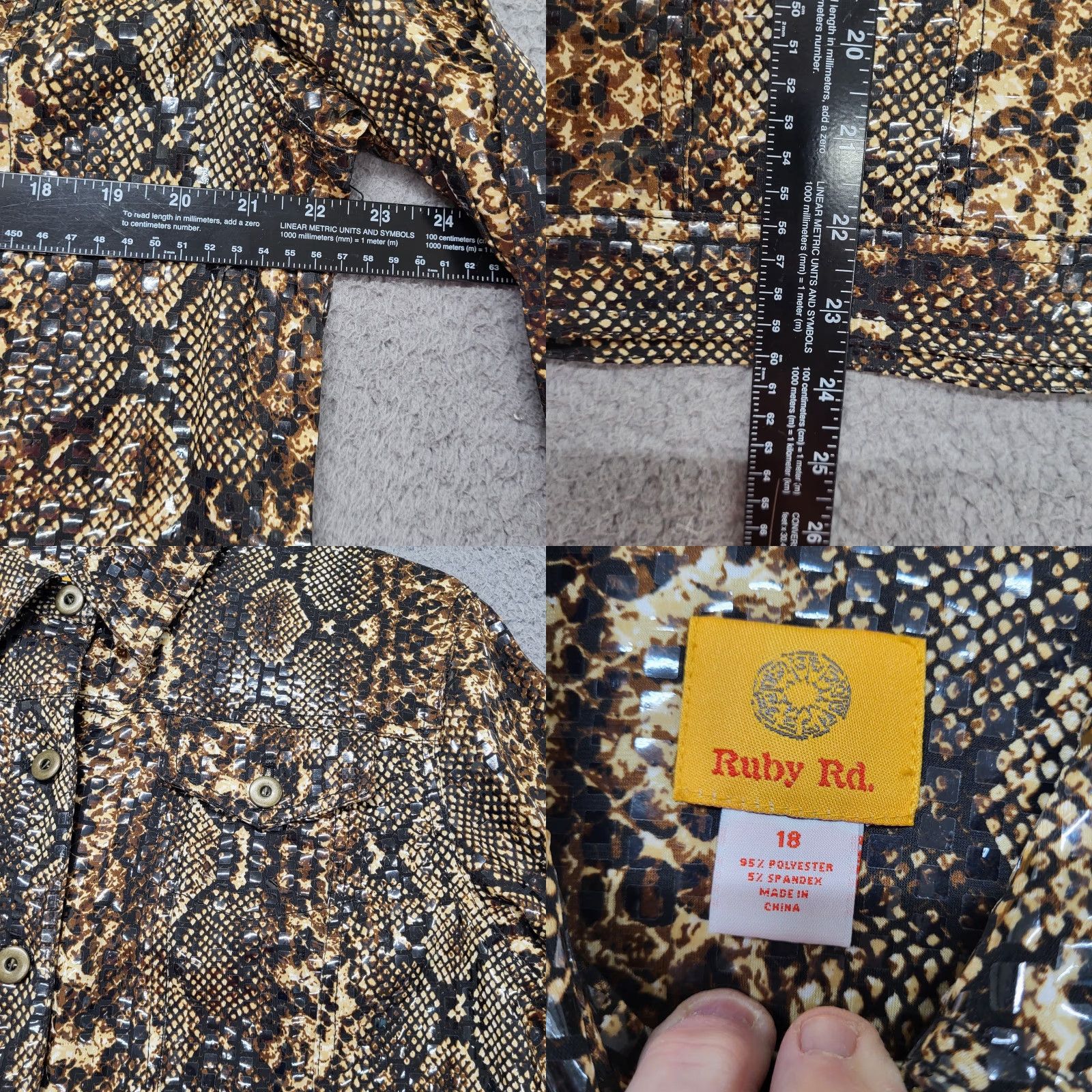 Vintage Ruby Rd. Snakeskin Jacket Women's Size 18 Brown/Tan/Black Shimmer Textured EUC Jacket Size XXL / US 16-18 / IT 52-54 - 9 Thumbnail