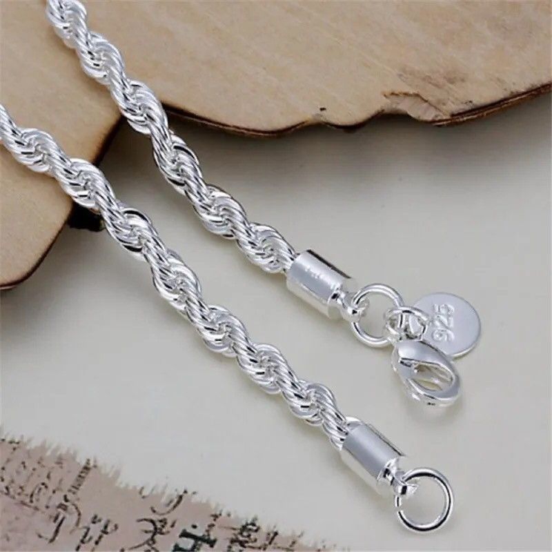 Jewelry 4MM Chain Twisted Rope Necklace Bracelet Size ONE SIZE - 6 Thumbnail