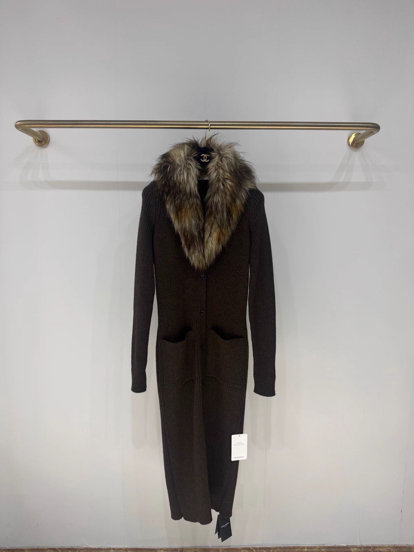 Saint Laurent Paris SLP ribbed wool fur collar dress S new Size S / US 4 / IT 40 - 1 Thumbnail