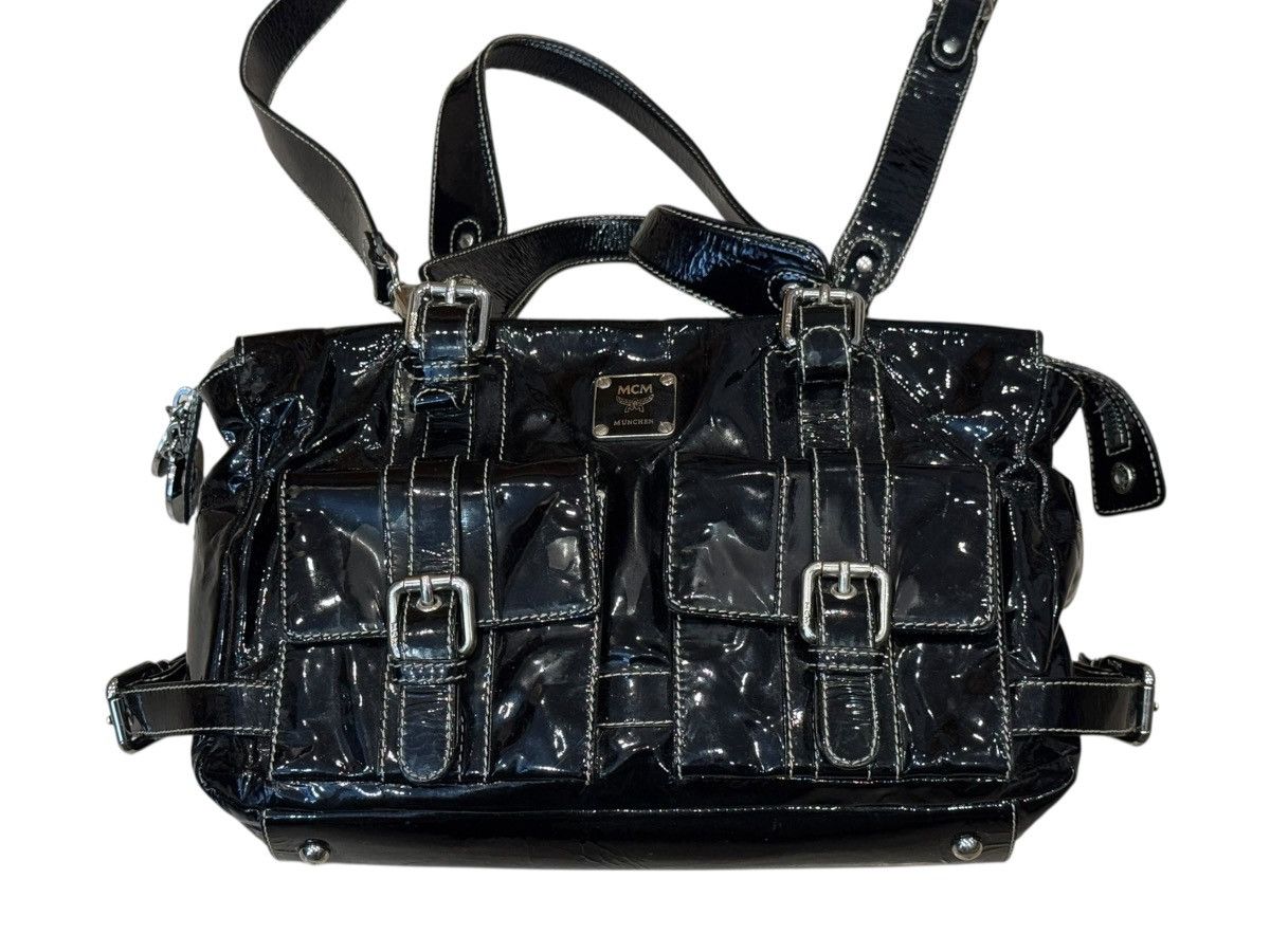 MCM MCM Boston Patent Leather Shiny Shoulder Strap Bag Handbag Size ONE SIZE - 3 Thumbnail