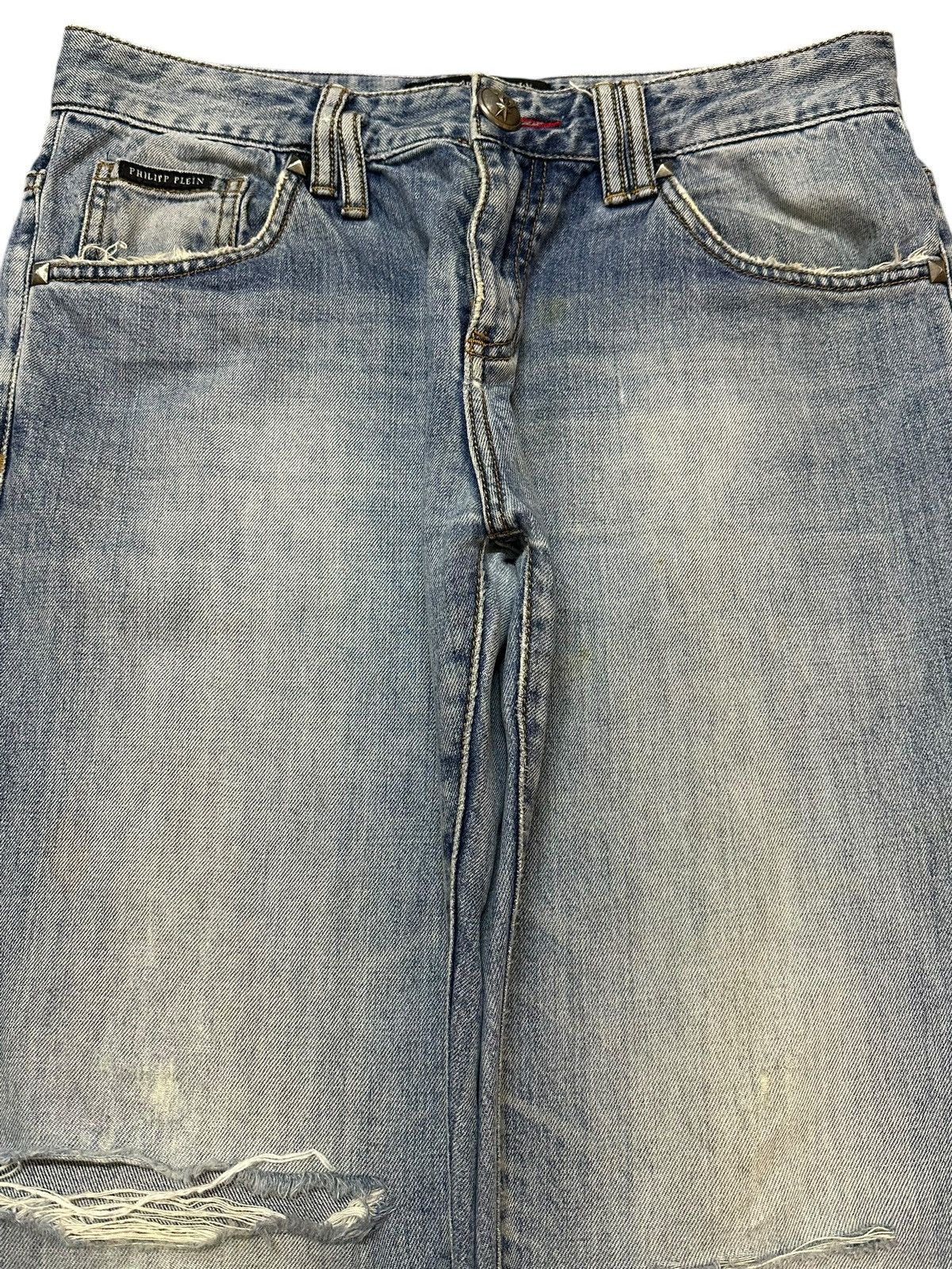 Philipp Plein Philipp Plein Blue Faded Wash Distress Style Jeans Size US 31 - 3 Thumbnail