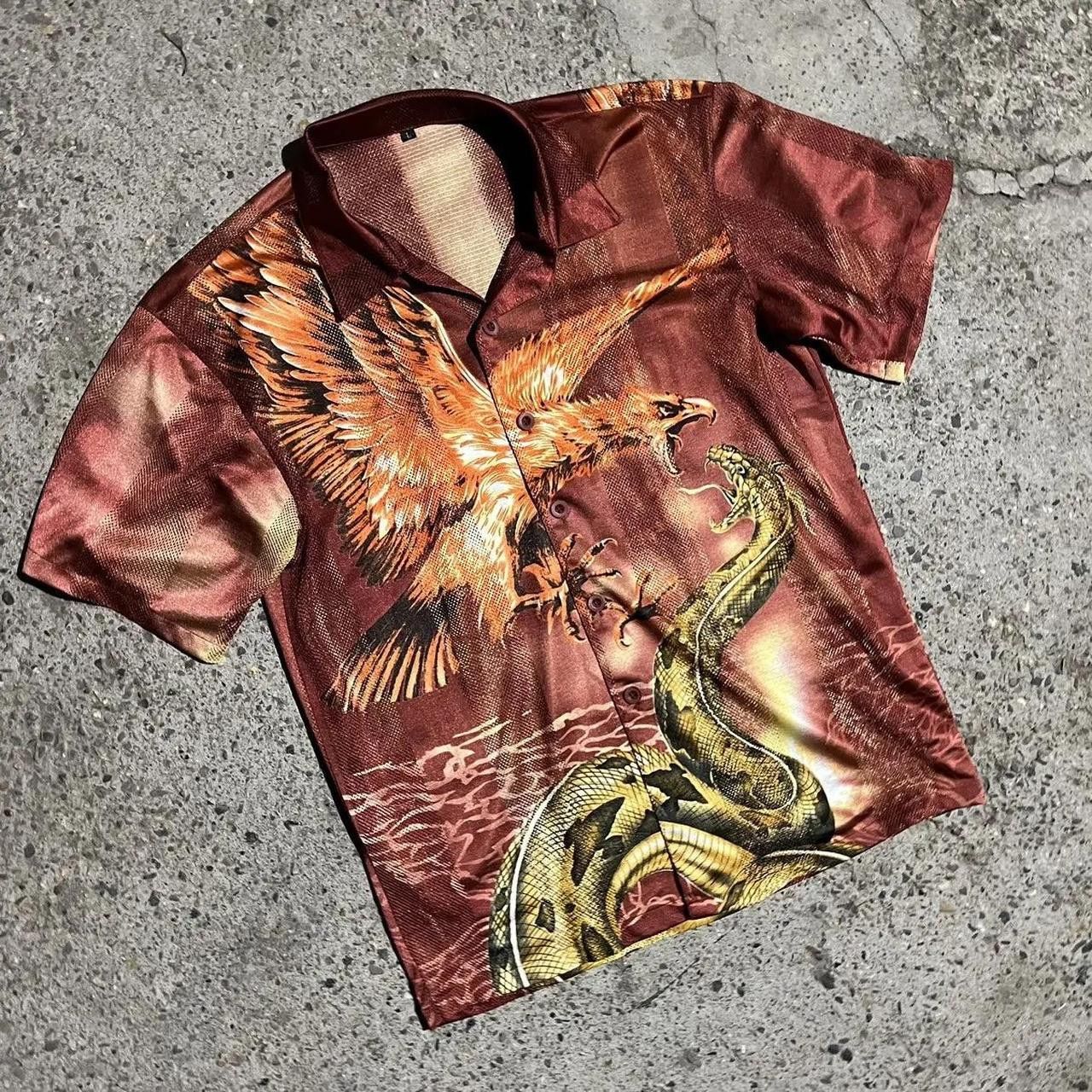 Vintage Vintage Y2K Rare Alt Tribal Dragon Skull Hawaiian Shirt Size US M / EU 48-50 / 2 - 2 Thumbnail
