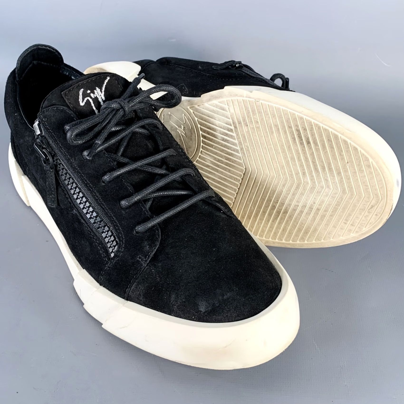 Giuseppe Zanotti GIUSEPPE ZANOTTI Black Suede Double Zipper Sneakers Size 12 Men Size US 12 / EU 45 - 5 Thumbnail