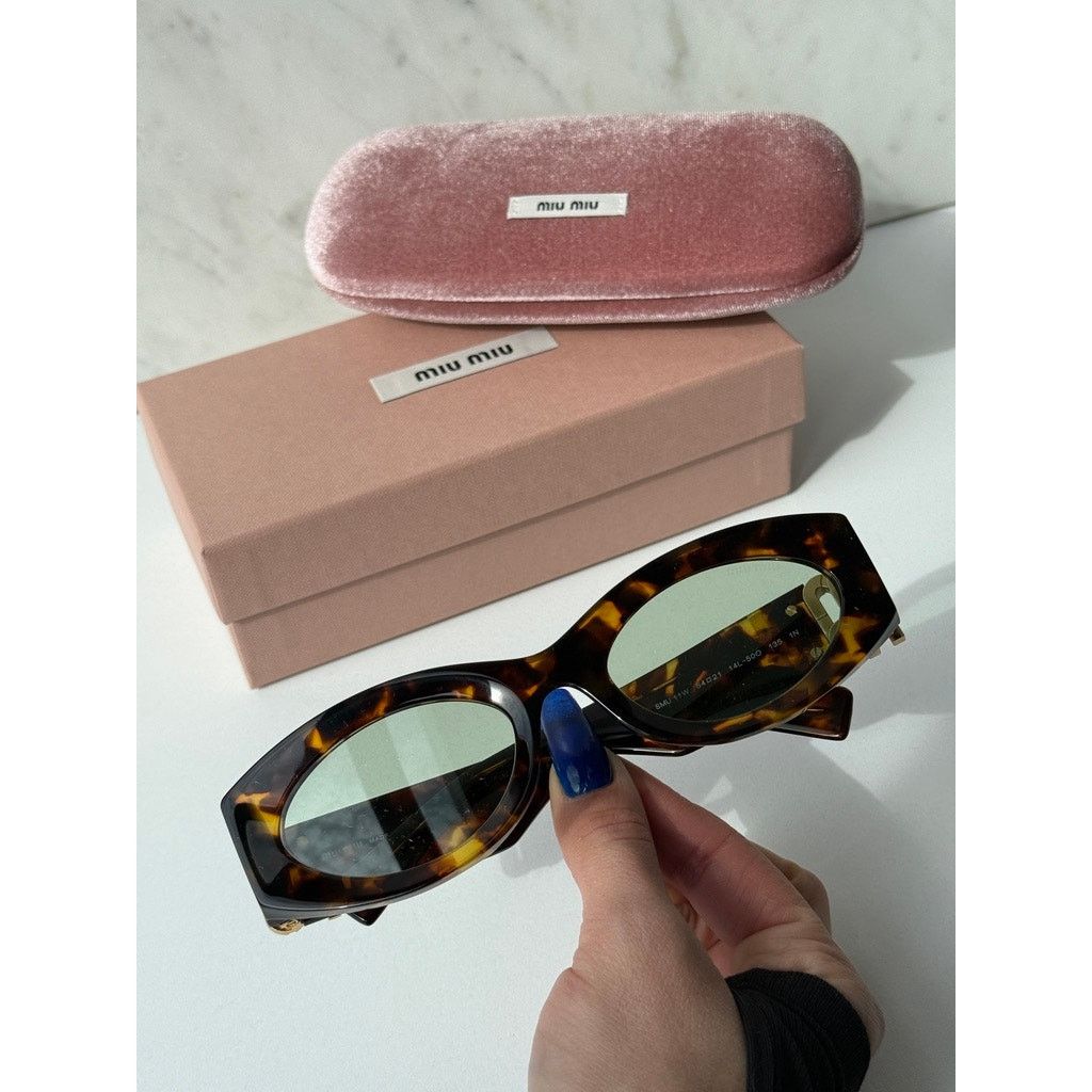 Miu Miu NEW Miu Miu MU11WS Thick Rim Oval Sunglasses in Green Brown Size ONE SIZE - 7 Thumbnail
