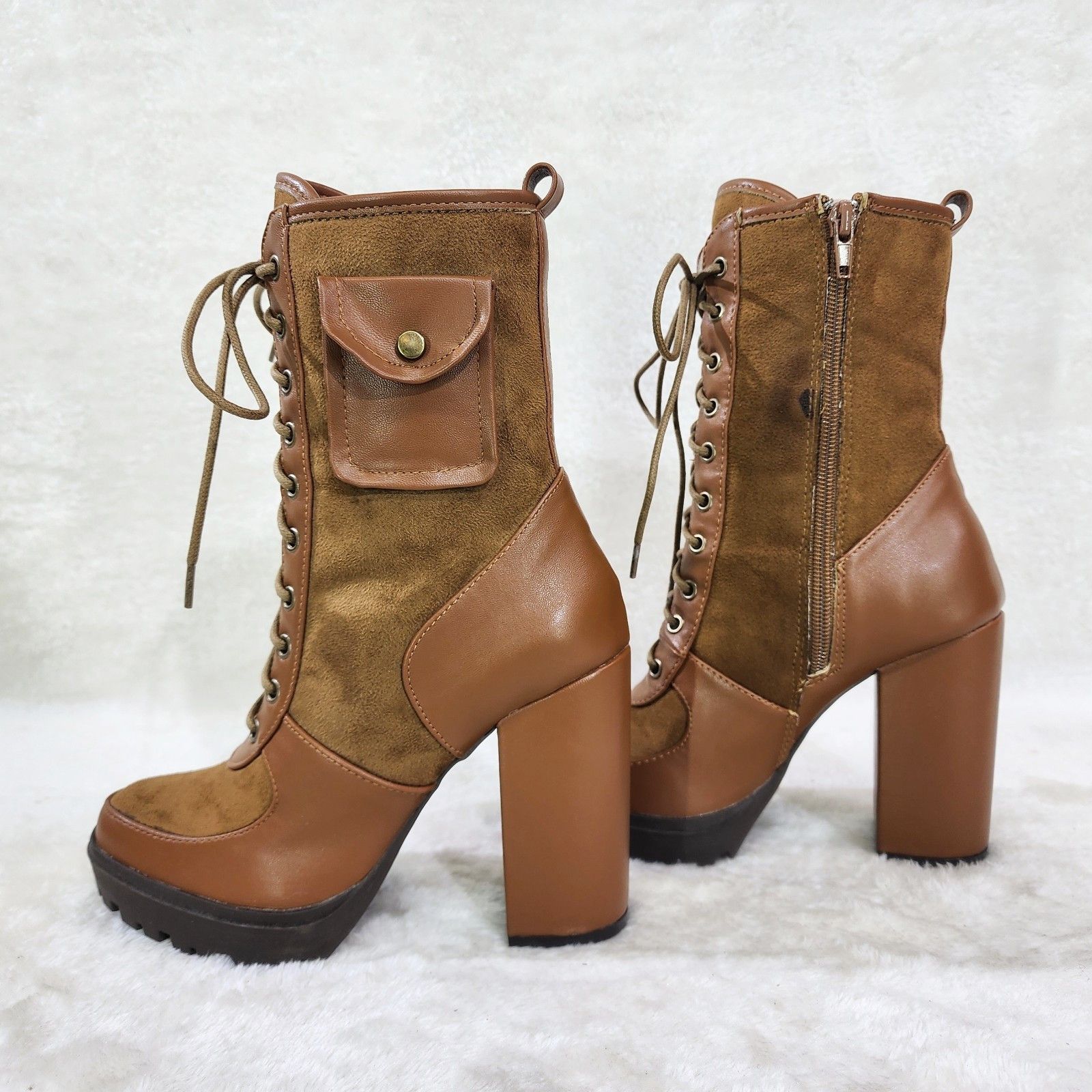 Other Park Ave Brown / Tan Faux Suede Chunky Platform High Heel An Size US 7.5 / EU 40-41 - 2 Thumbnail