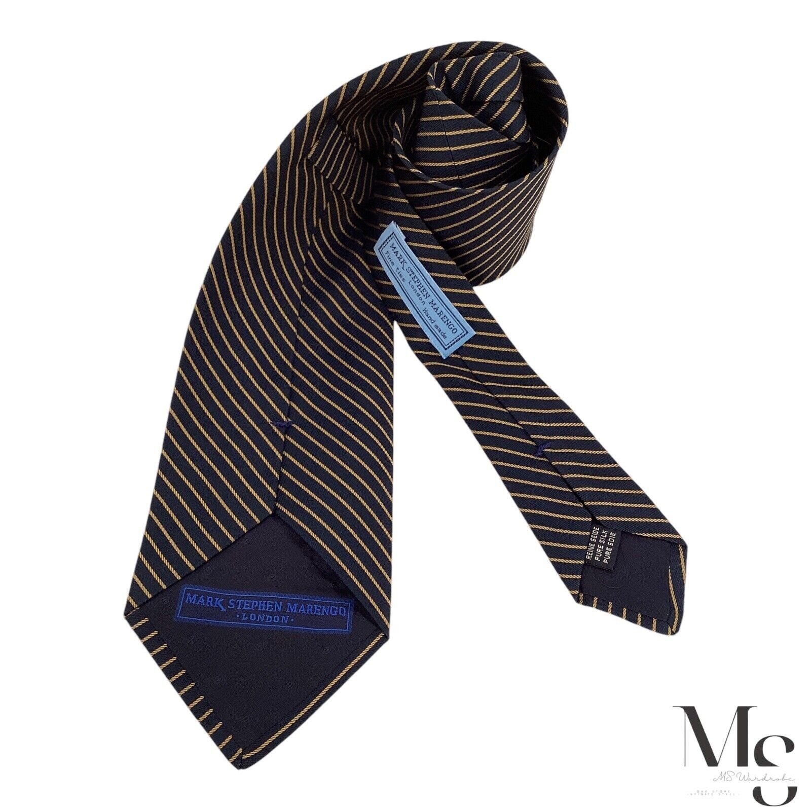 Other MARK STEFEN MARENGO Navy With Light Brown Stripe Silk Tie H. Size ONE SIZE - 2 Thumbnail