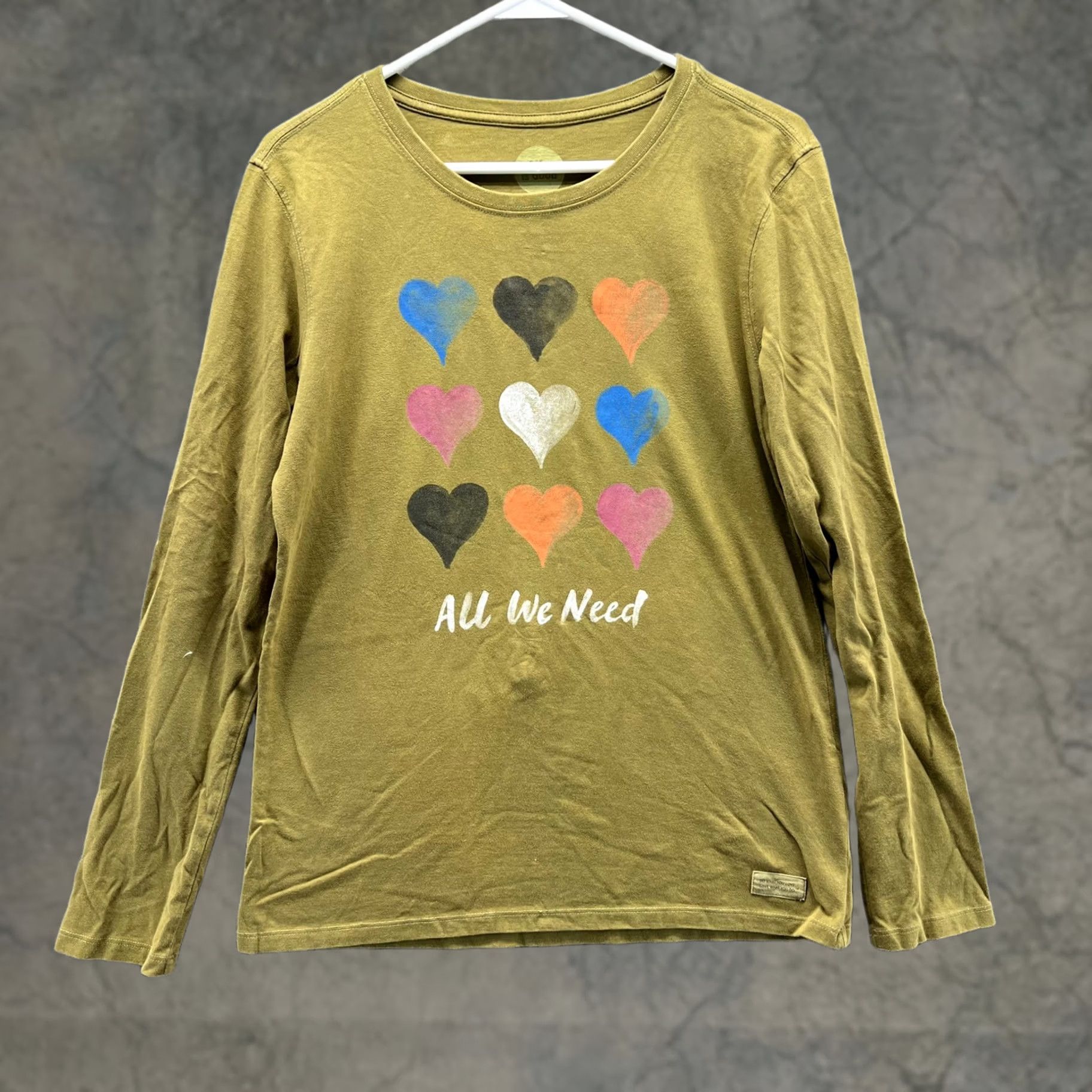 Life is Good Life is Good Shirt Womens Medium Green All We Need Heart Graphic Long Sleeve Top Size M / US 6-8 / IT 42-44 - 1 Thumbnail