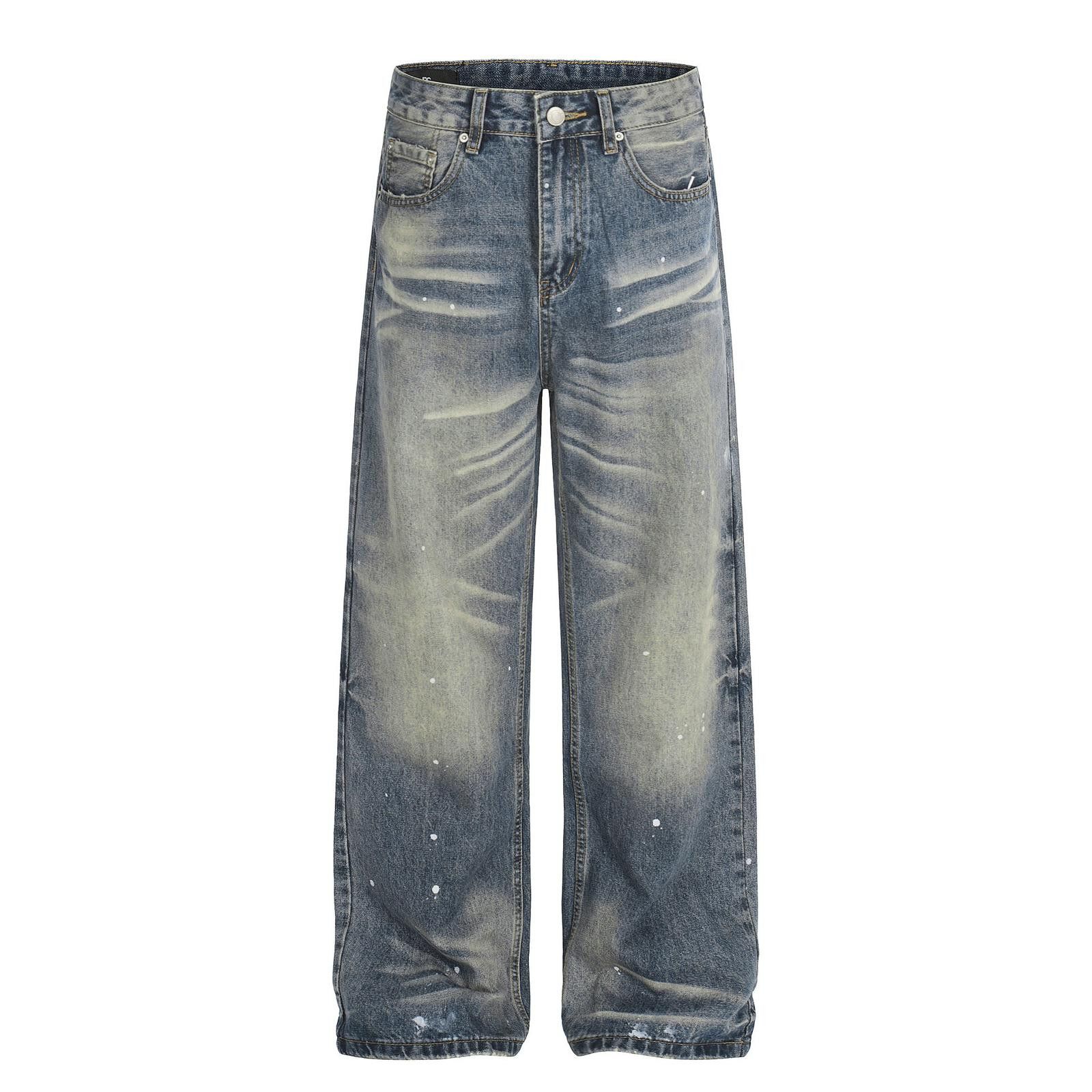 Jean Blue Wide Leg Distressed Denim Jeans, Baggy Fit Size US 33 - 1 Thumbnail
