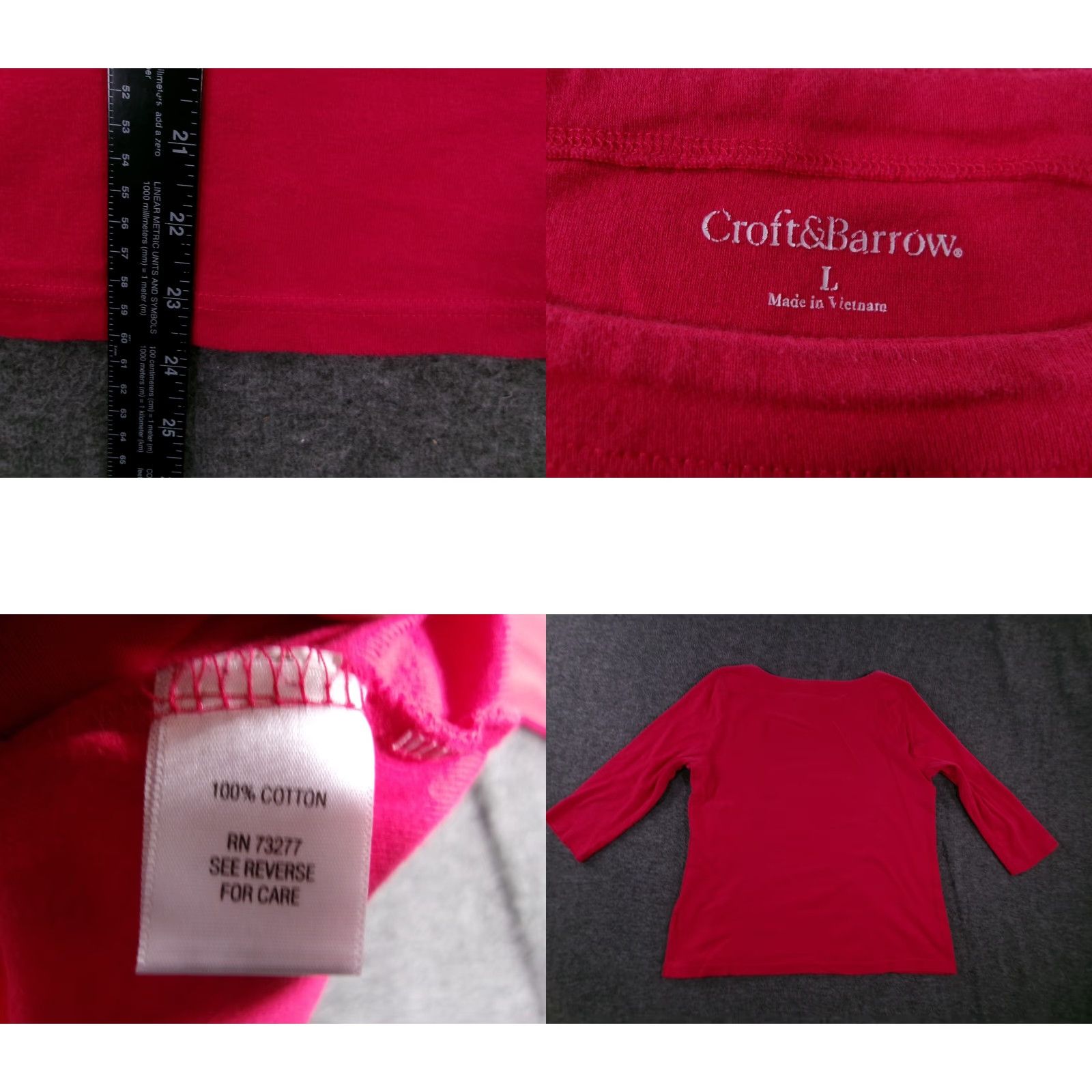 Croft & Barrow Croft & Barrow Top Women L Pink 3/4 Sleeve V-Neck Blouse Basic Everyday Office Casual Workwear Size L / US 10 / IT 46 - 8 Thumbnail