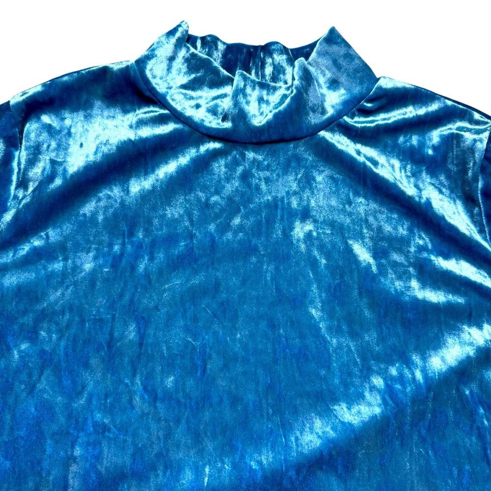 Isaac Mizrahi Isaac Mizrahi Live! Blue Crushed Velvet Mock-Neck Peplum To Size L / US 10 / IT 46 - 3 Thumbnail