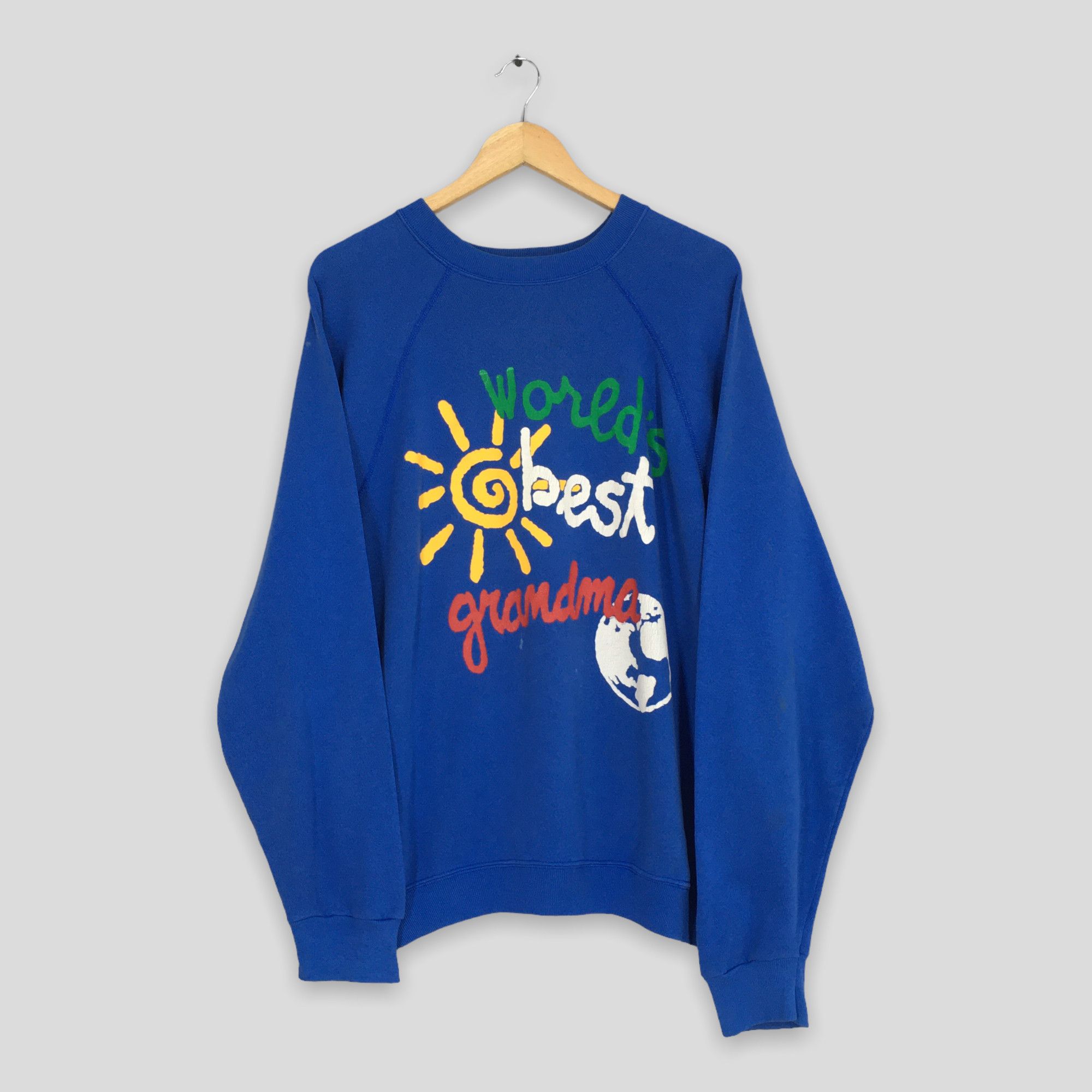 Vintage Vintage 90s Worlds Best Grandma Blue Sweatshirt XLarge Size US XL / EU 56 / 4 - 1 Thumbnail