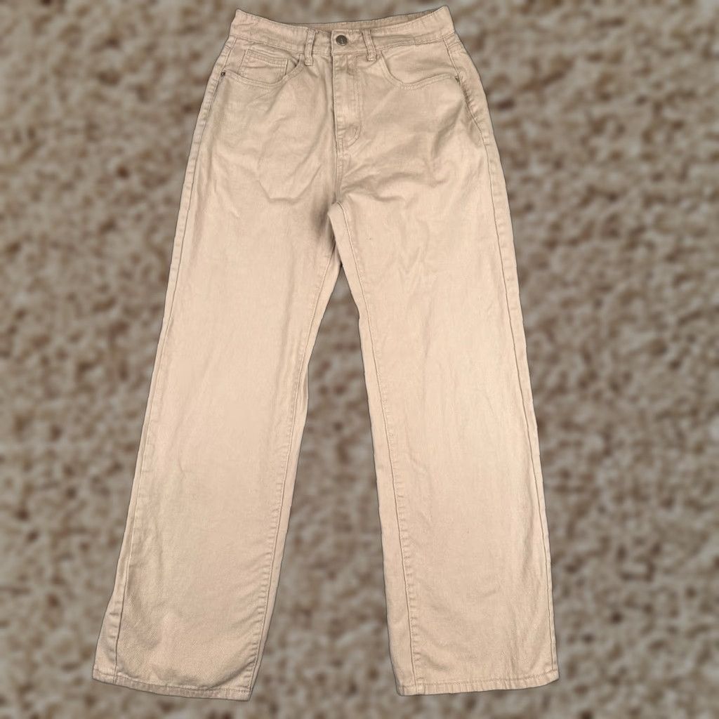 Shein Shein Jeans Women 6 Beige Denim Wide-Leg High Rise Cotton Blend 26x29 Zip Button 5-Pocket Distressed Western Casual Mens Womens Girls Size 28" / US 6 / IT 42 - 1 Thumbnail