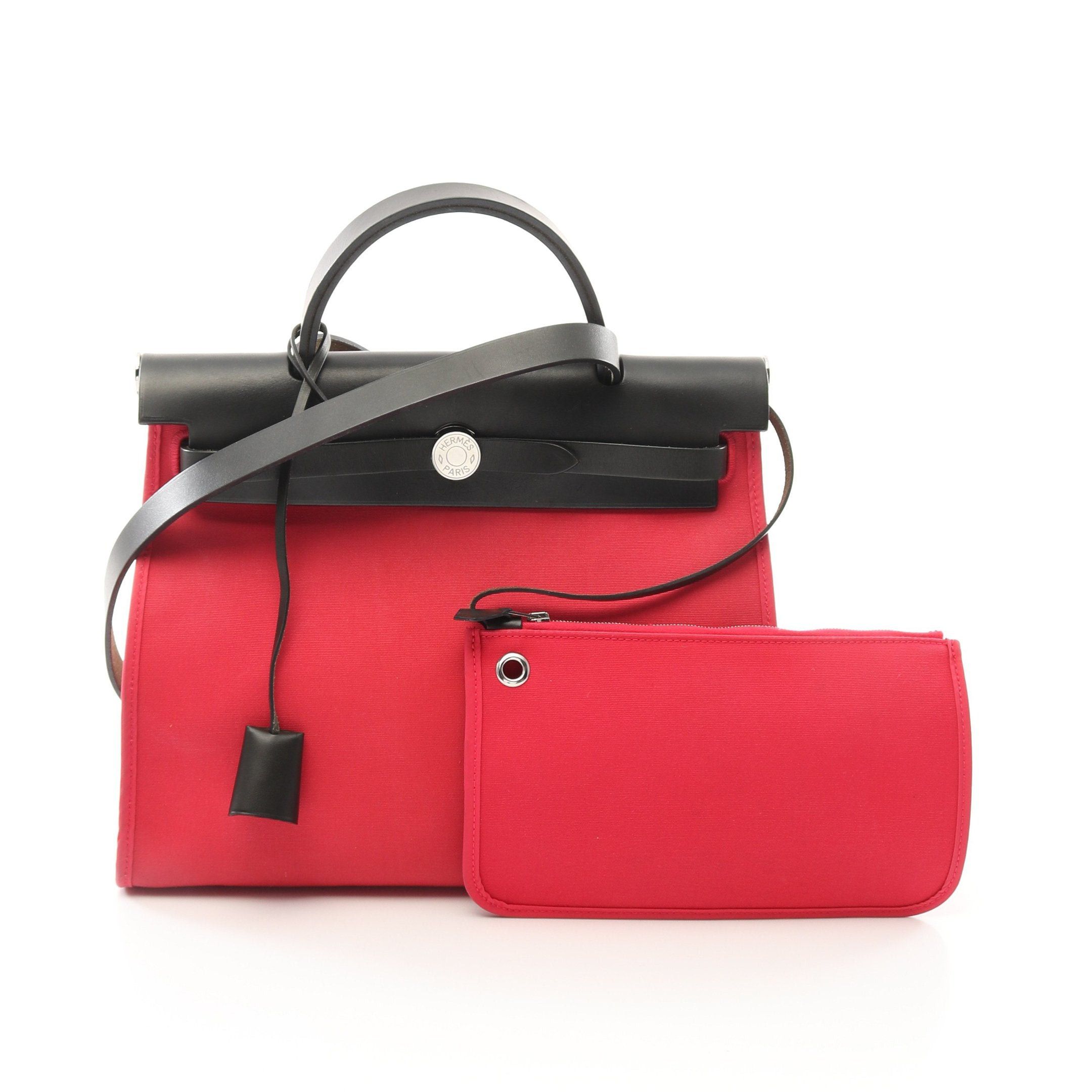 Hermes Hermes Herbag Zip Pm Rose Extreme Handbag Toile Officier Vache Hunter Pink Purple Black Silver Hardware A Stamp Size ONE SIZE - 1 Thumbnail