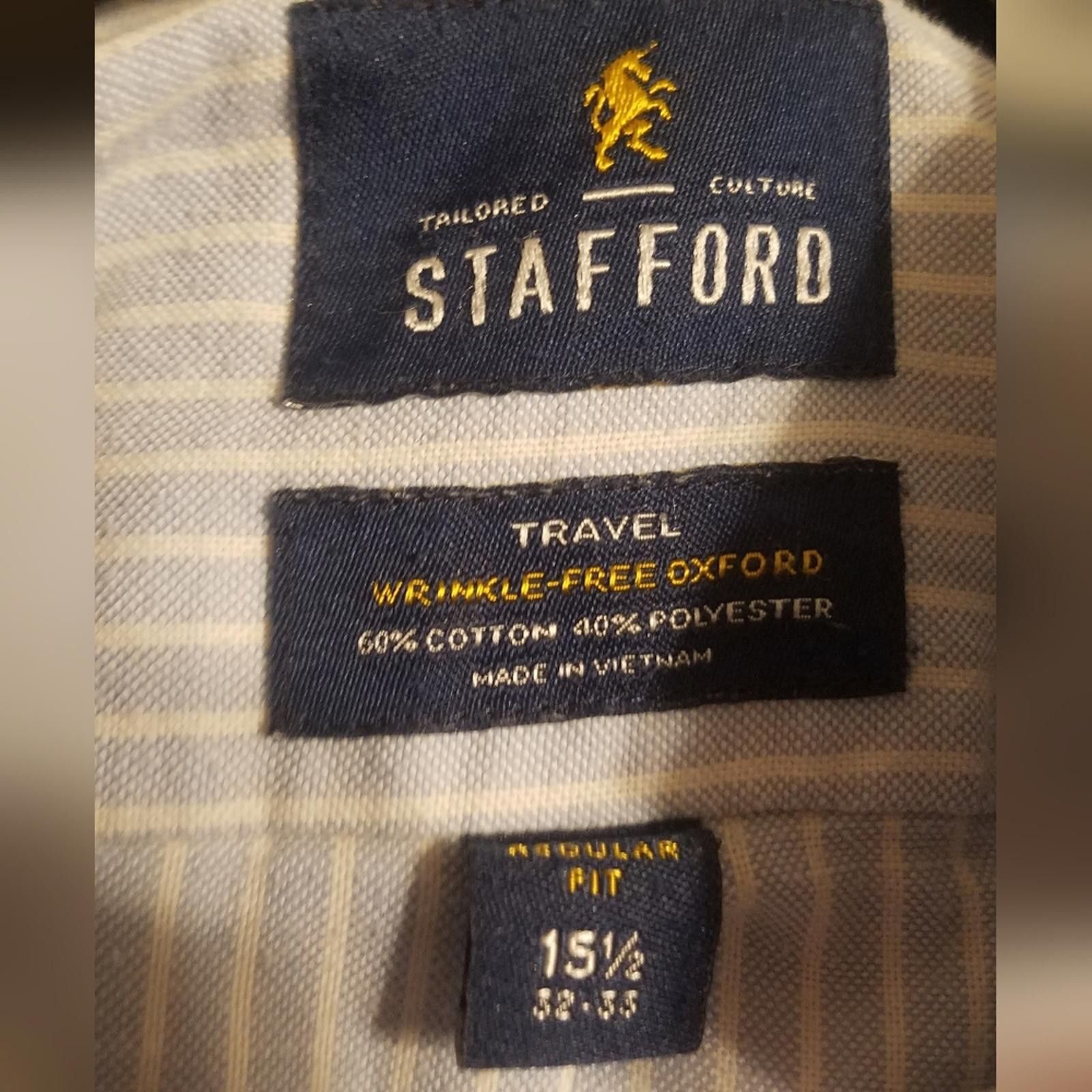 Stafford Stafford Travel Light Blue Striped Button Down Shirt 15 1/2 Size US M / EU 48-50 / 2 - 3 Thumbnail