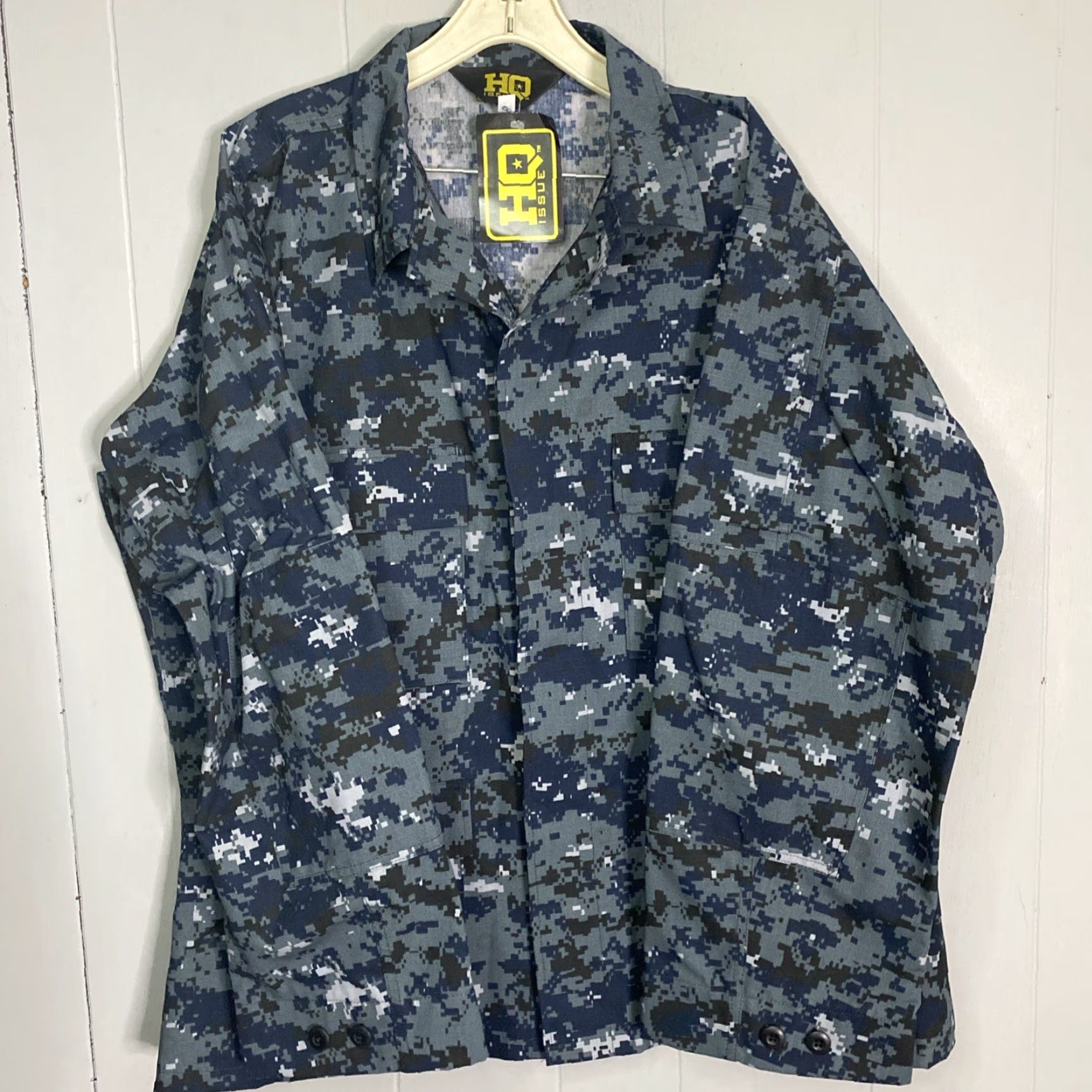 Vintage HQ Issue Blue Camo Utility Mens Long Sleeve Shirt XL Pattern: Solid Pockets Tactical Gear Military First Response Relaxed Fit Button Zip Shirt Size US XL / EU 56 / 4 - 2 Thumbnail