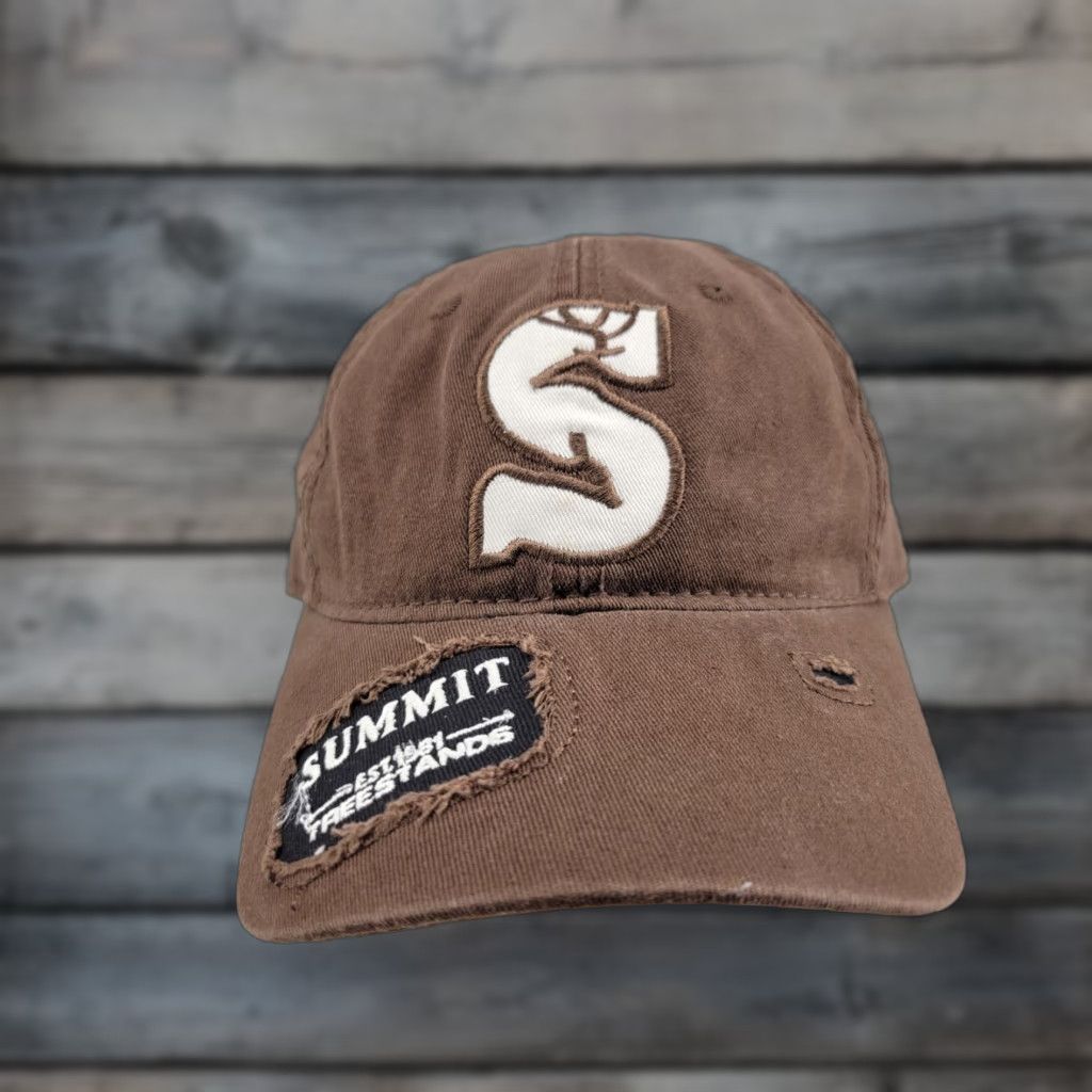 Vintage SUMMIT HUNTING TREESTAND Brown Trucker Hat Strapback Cap Logo Adjustable Men USA Deer Hunting Cap Size ONE SIZE - 1 Thumbnail