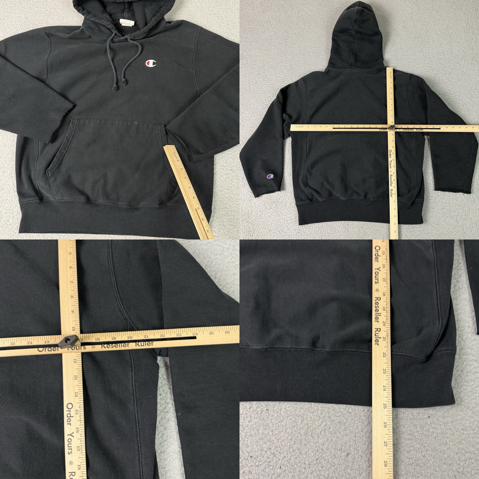 Champion VINTAGE Champion Hoodie Mens M Black Drawstring Pullover 90s Reversible Distressed Size US M / EU 48-50 / 2 - 8 Thumbnail