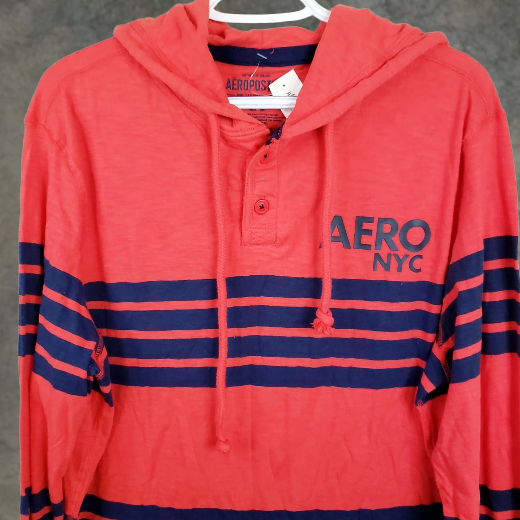 Vintage Areopostale Hoodie Striped Red Blue Lightweight Logo Pullover Hooded Mens Size L NWT Size US L / EU 52-54 / 3 - 1 Thumbnail