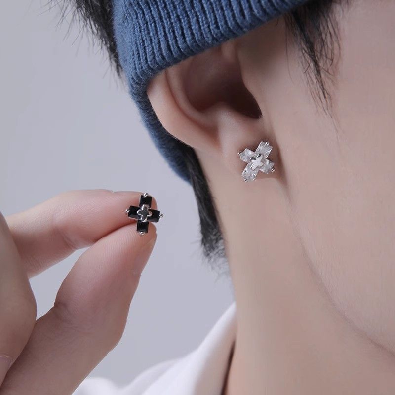 Jewelry × Sterling Silver Cross One pairs Earrings Gothic Punk Chrome Jewelry Spike Size ONE SIZE - 4 Thumbnail