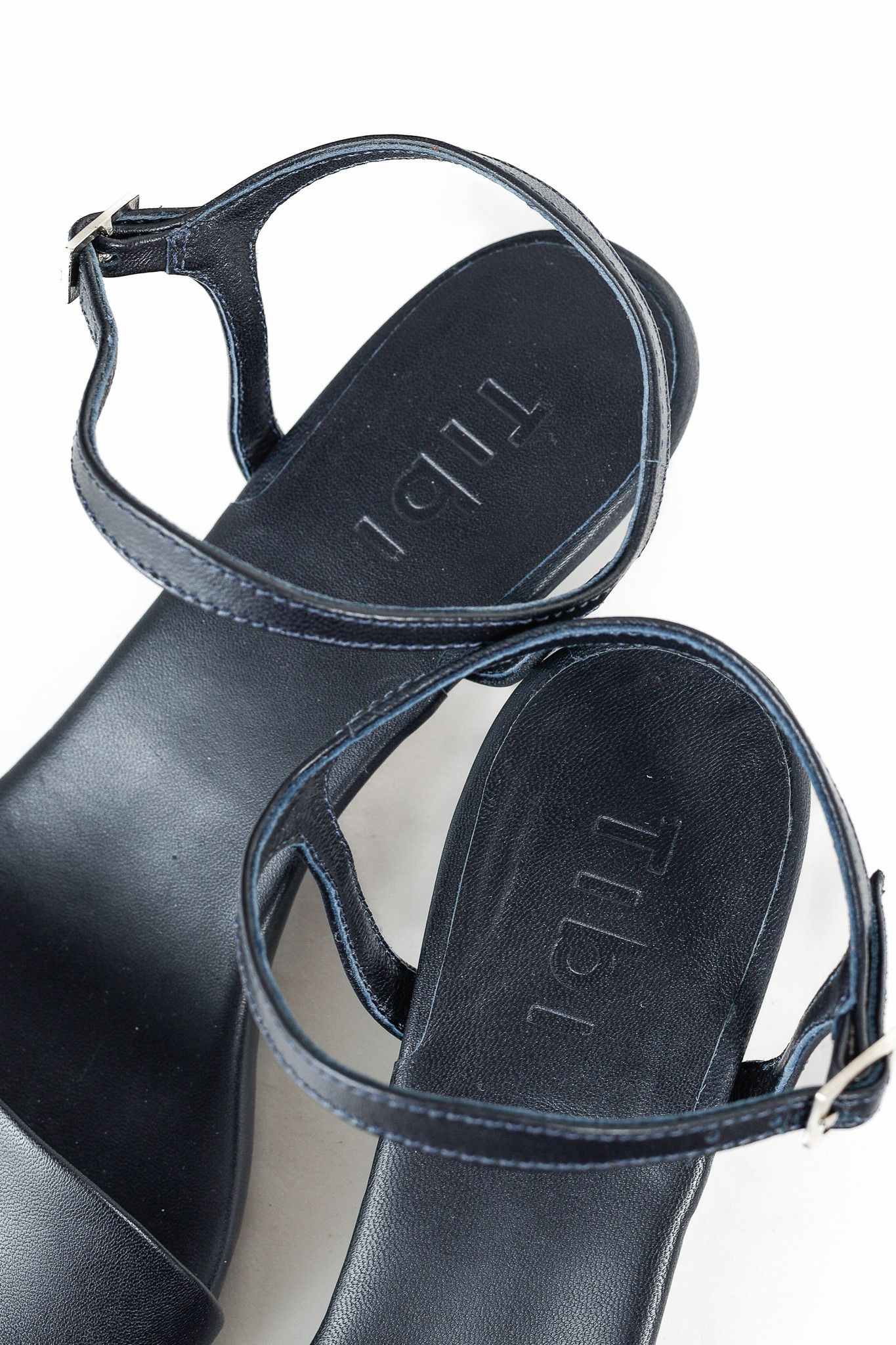 Tibi Tibi Wilbur Navy Leather Buckled Sandals Size US 8 / IT 38 - 9 Thumbnail