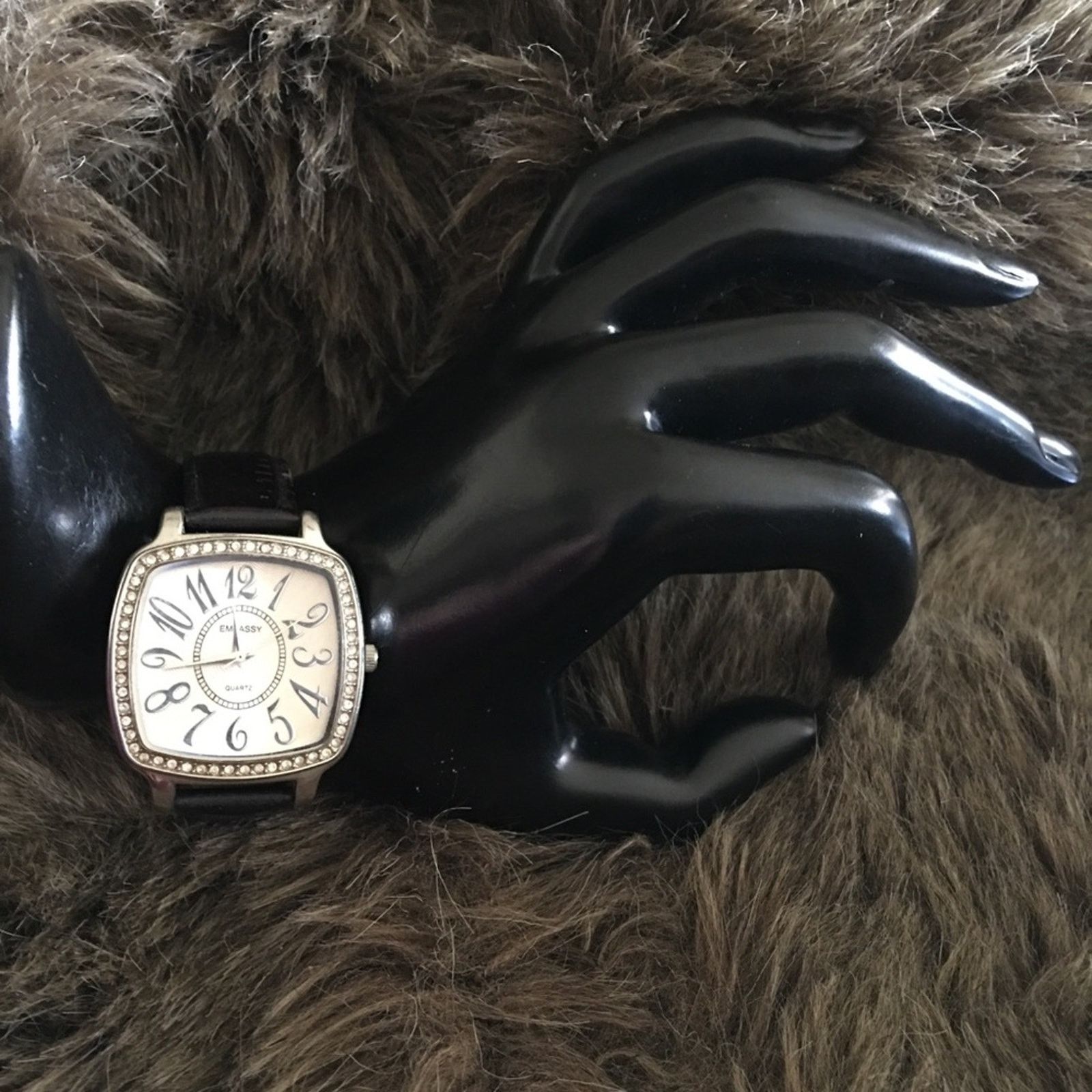 Jewelry Ladies Embassy black leather rhinestone watch Size ONE SIZE - 4 Thumbnail