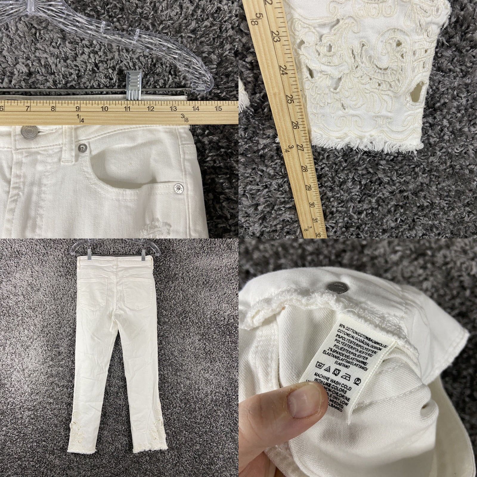 Free People VINTAGE Free People White Bohemian Lace Embroidery Floral Women's Pants 27 Ankle Style Size 27" / US 4 / IT 40 - 8 Thumbnail