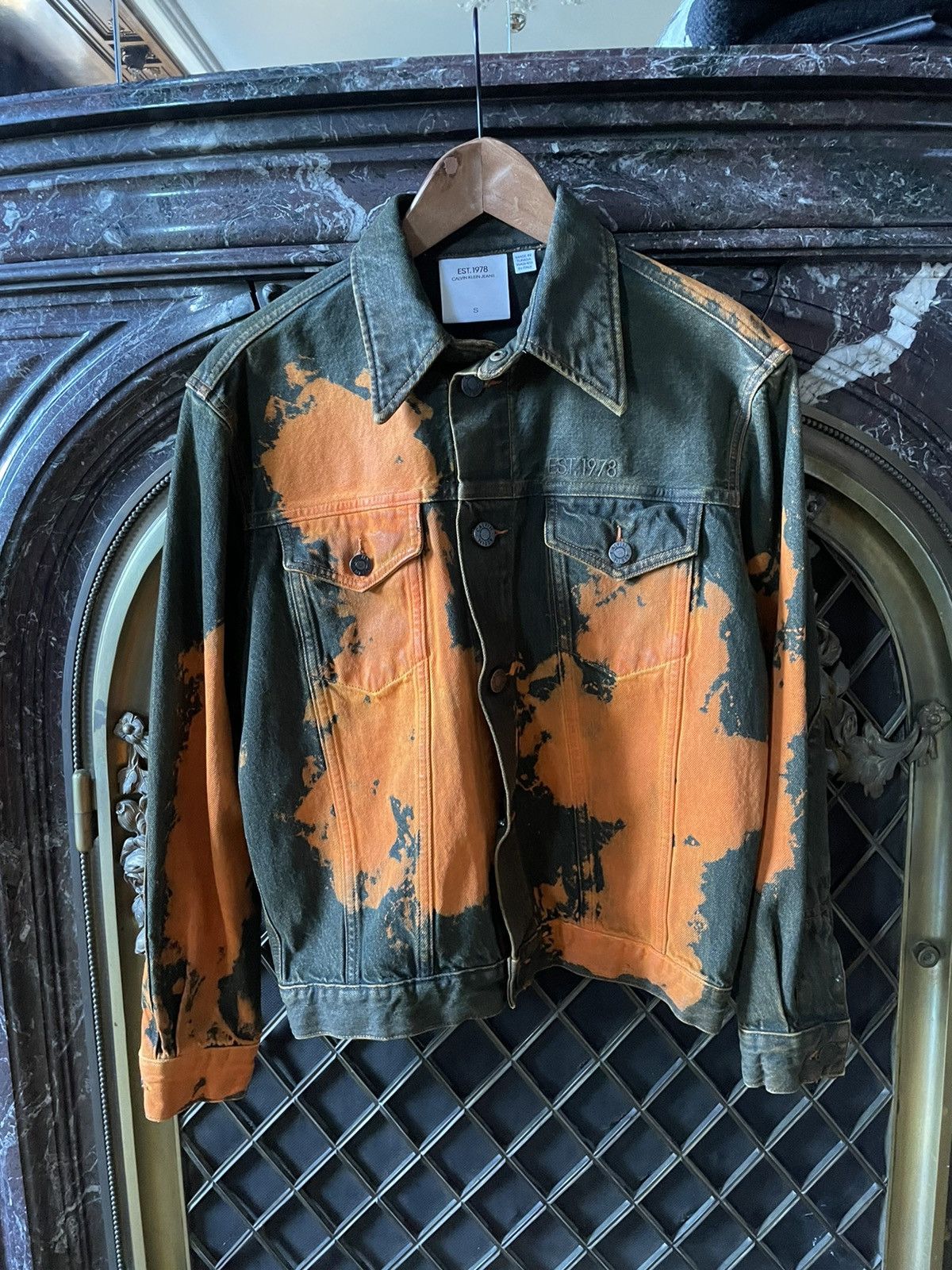 image of Calvin Klein 205W39Nyc 1 Of 1 Bleached Denim Jacket Sample in Green, Men's (Size Small)