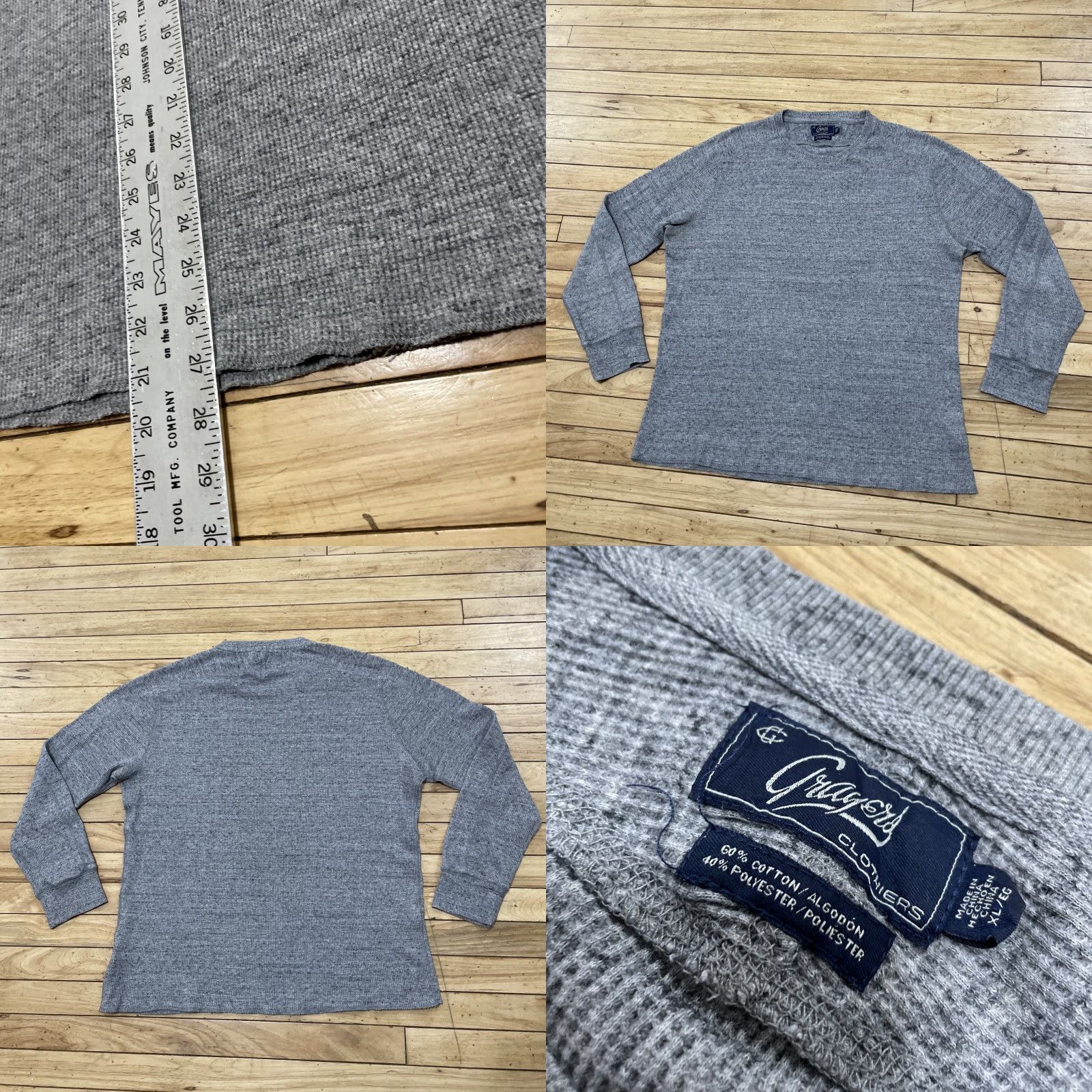 Grayers Grayers Waffle Knit Crewneck Long Sleeve Men XL Gray Spec Skater Raw Hem Capsule Shirt Size US XL / EU 56 / 4 - 9 Thumbnail