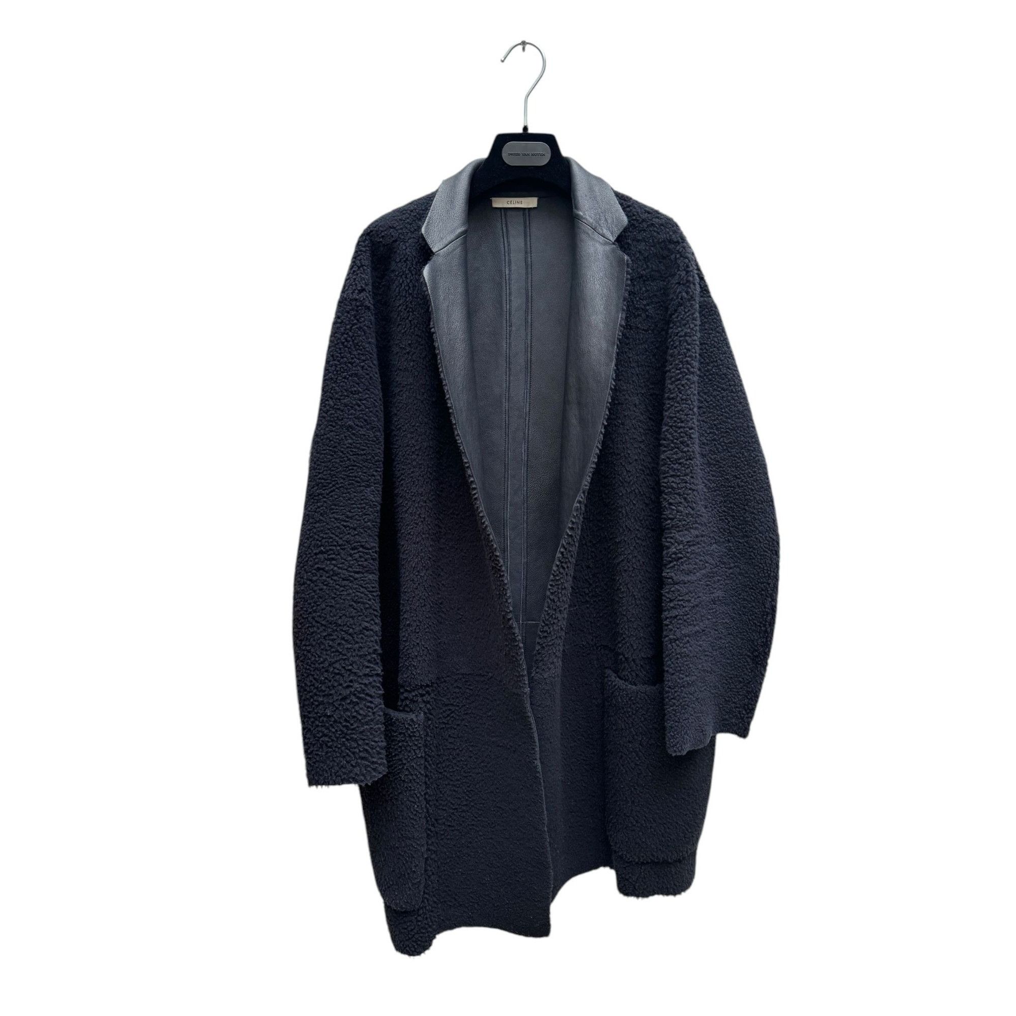 Celine Phoebe Philo Navy Shearling Leather Crombie Coat Size M / US 6-8 / IT 42-44 - 1 Thumbnail