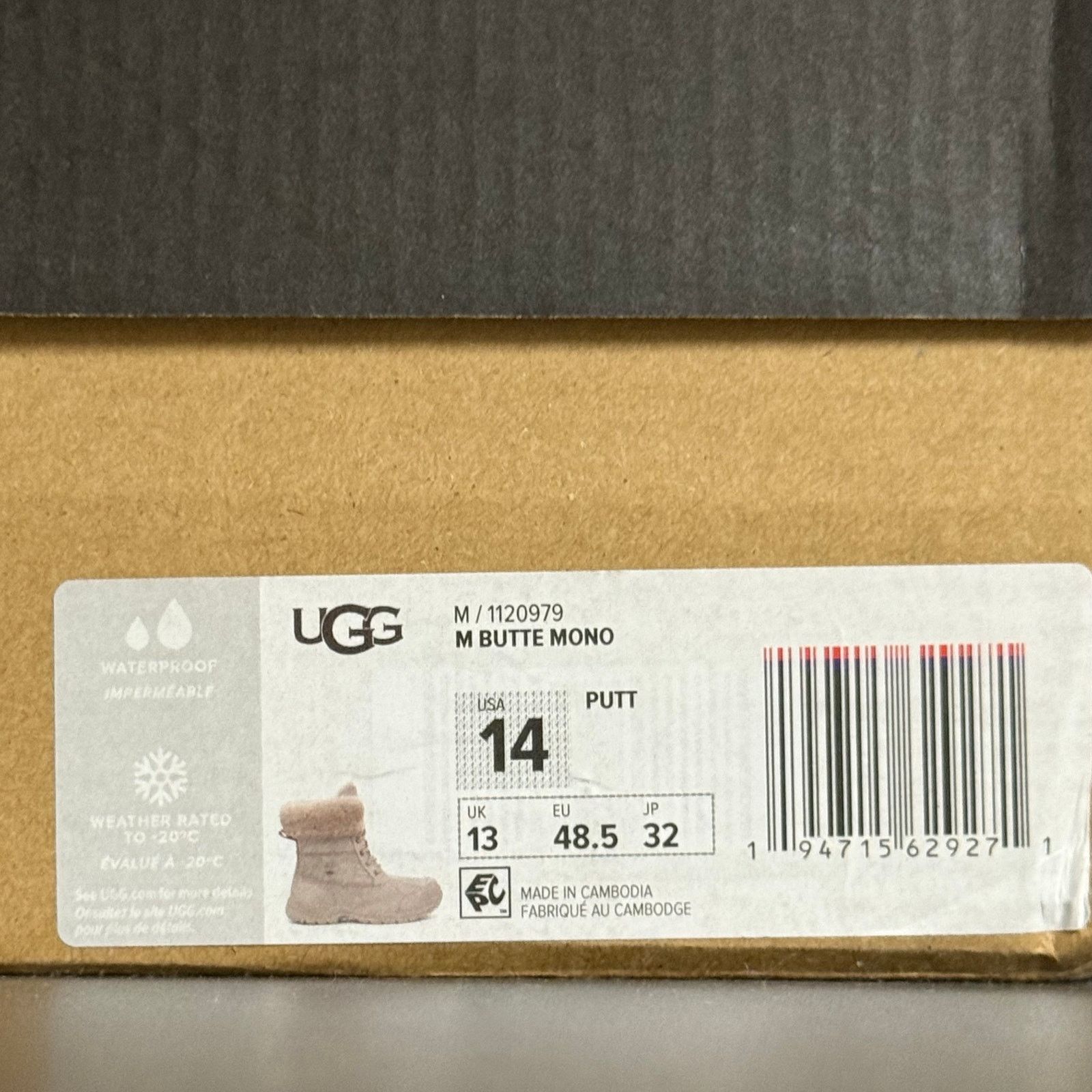 Ugg UGG Men's 14 Butte MONO PUTTY Leather Fur Snow Boots 1120979 Size US 14 / EU 47 - 6 Thumbnail