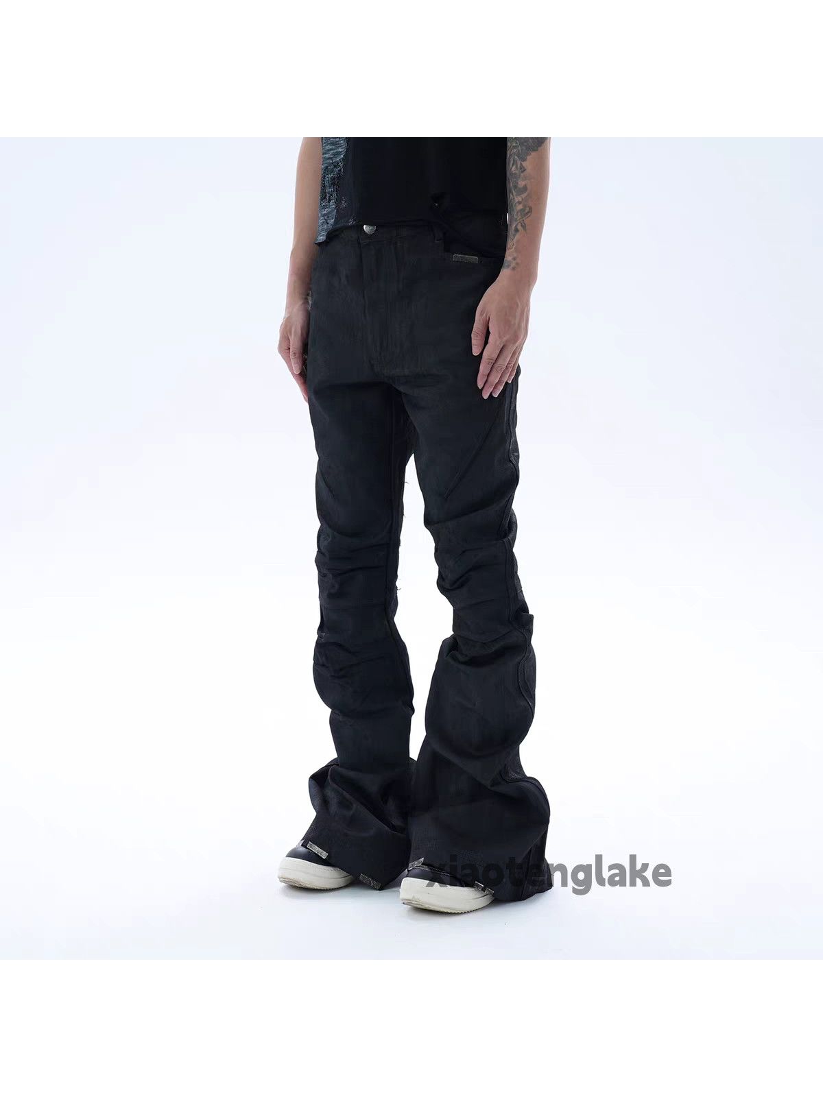 zx ripped damaged punk grunge wax coated stack jeans